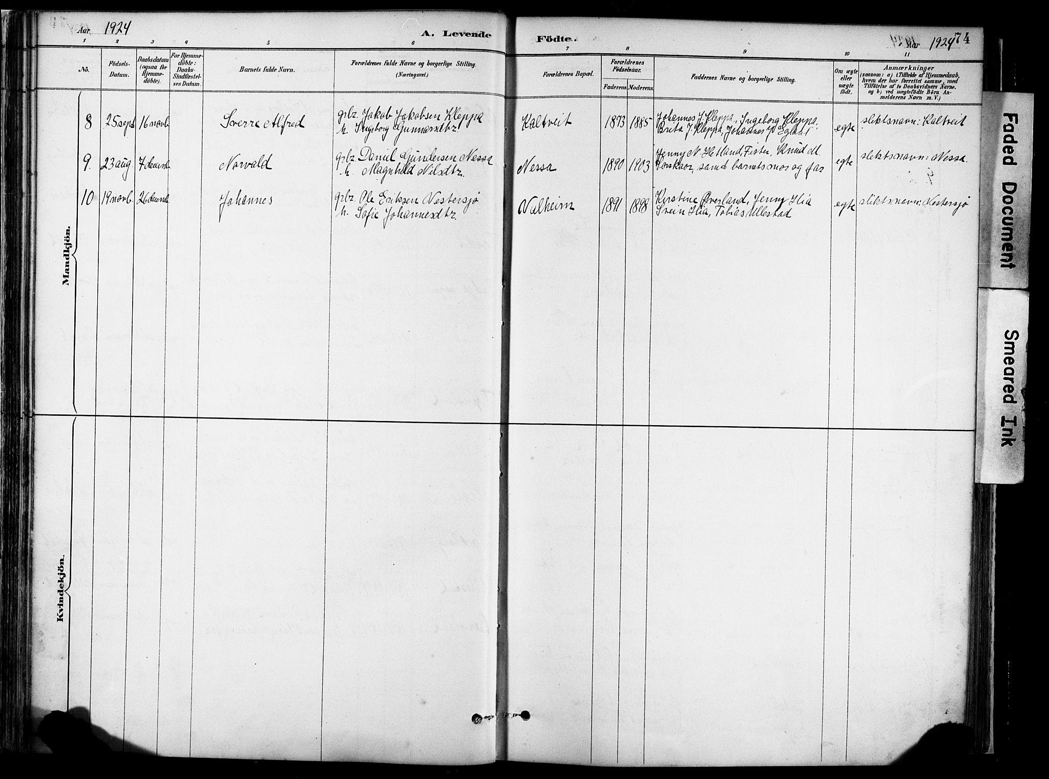 Hjelmeland sokneprestkontor, AV/SAST-A-101843/02/A/L0001: Parish register (official) no. A 16, 1887-1926, p. 74