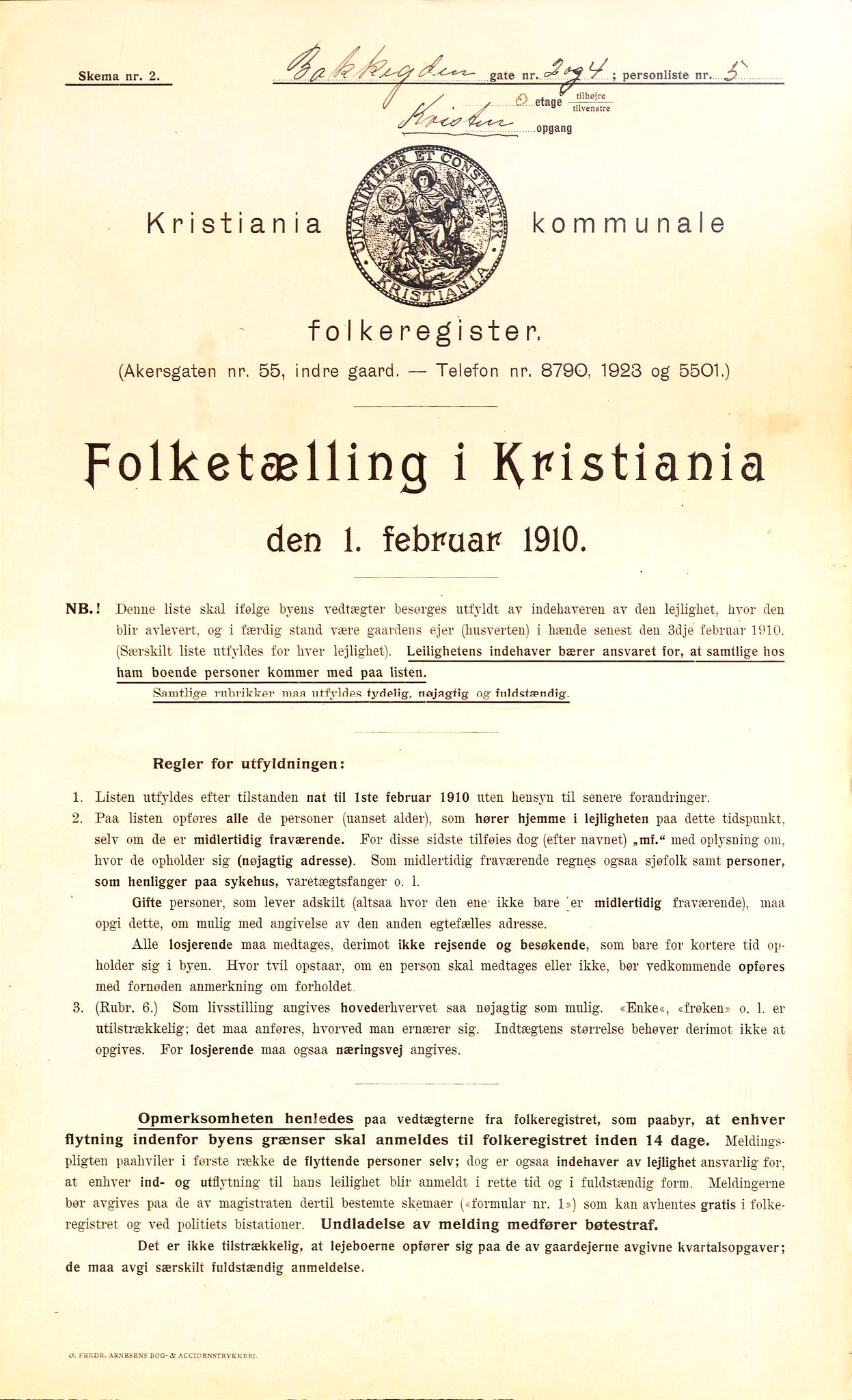 OBA, Municipal Census 1910 for Kristiania, 1910, p. 2533