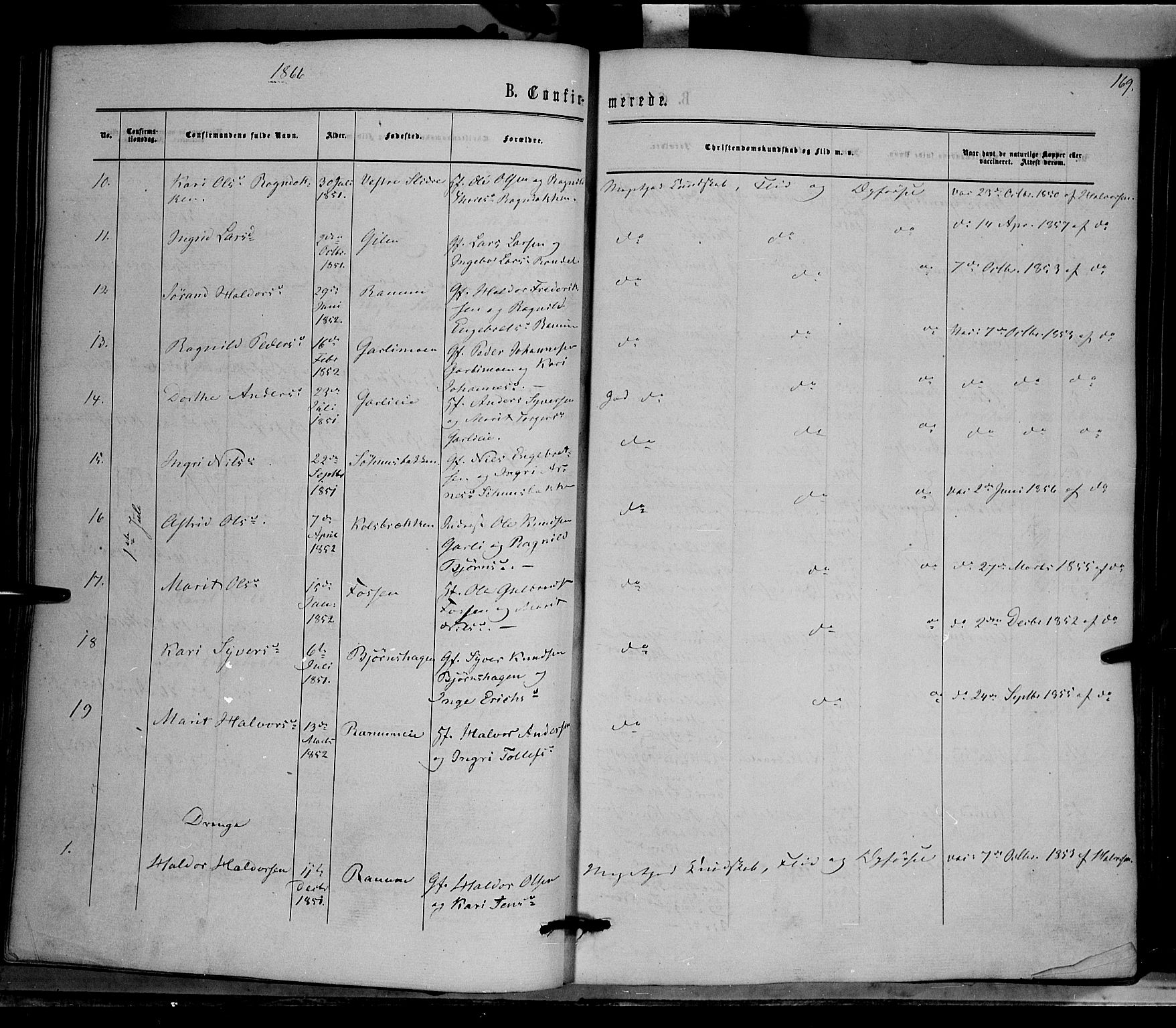 Nord-Aurdal prestekontor, AV/SAH-PREST-132/H/Ha/Haa/L0008: Parish register (official) no. 8, 1863-1875, p. 169