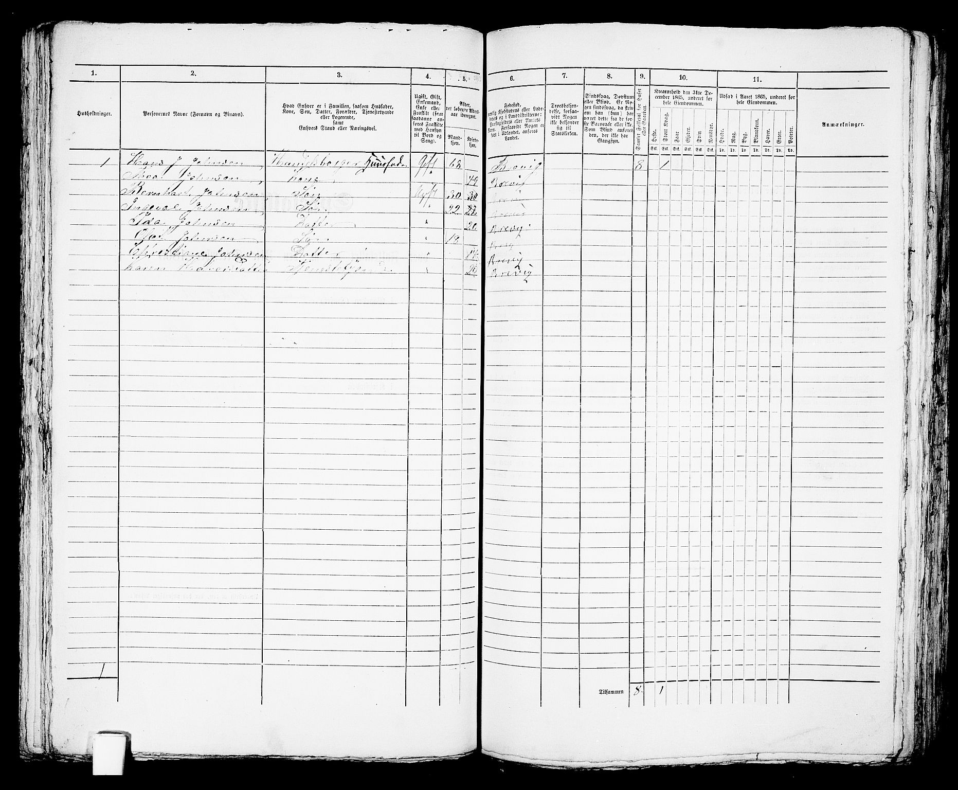 RA, 1865 census for Brevik, 1865, p. 535