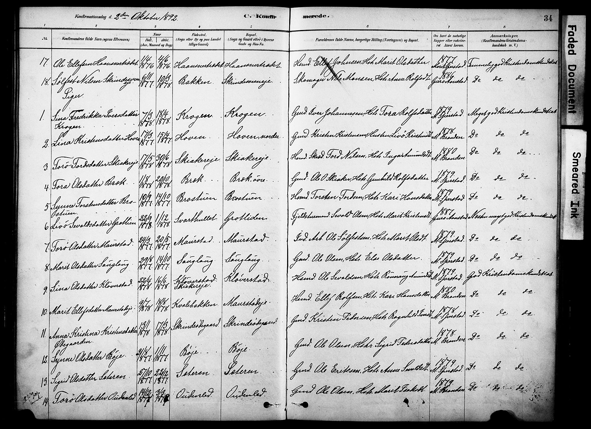 Skjåk prestekontor, SAH/PREST-072/H/Ha/Haa/L0002: Parish register (official) no. 2, 1878-1907, p. 34