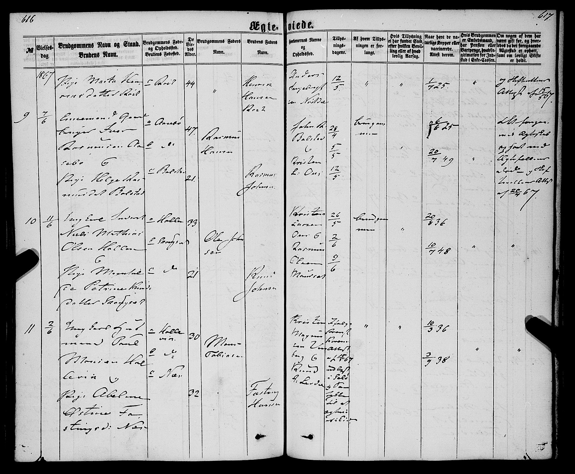 Eid sokneprestembete, AV/SAB-A-82301/H/Haa/Haaa/L0009: Parish register (official) no. A 9, 1861-1868, p. 616-617