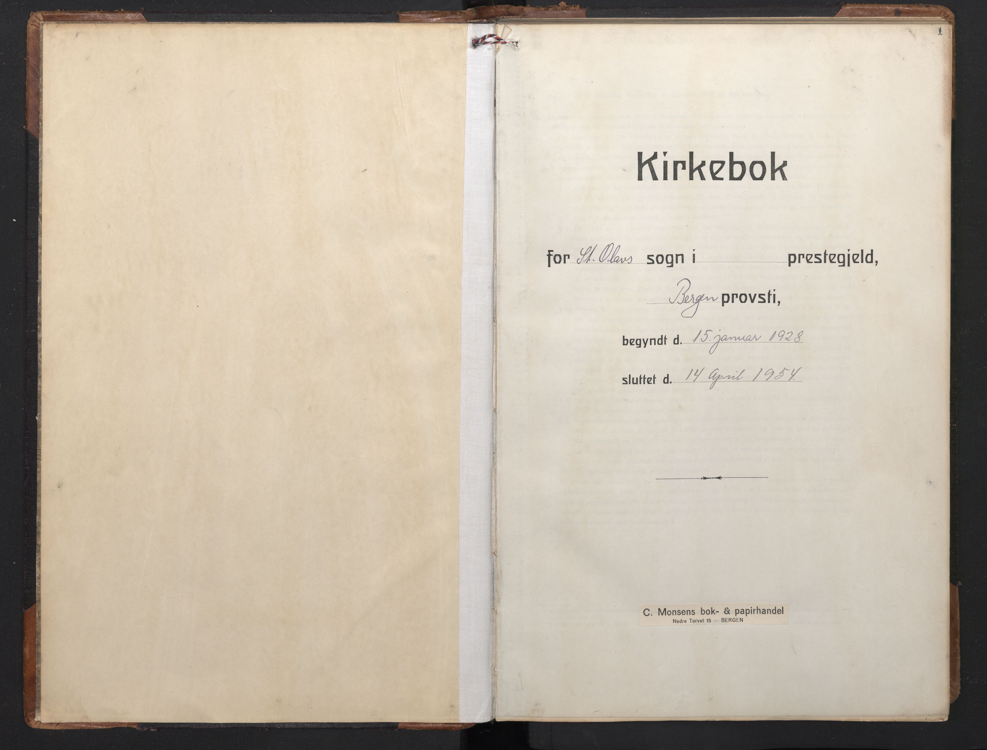 St. Olavs Sokneprestembete, SAB/A-78101/H/Hab: Parish register (copy) no. C 1, 1928-1954, p. 1