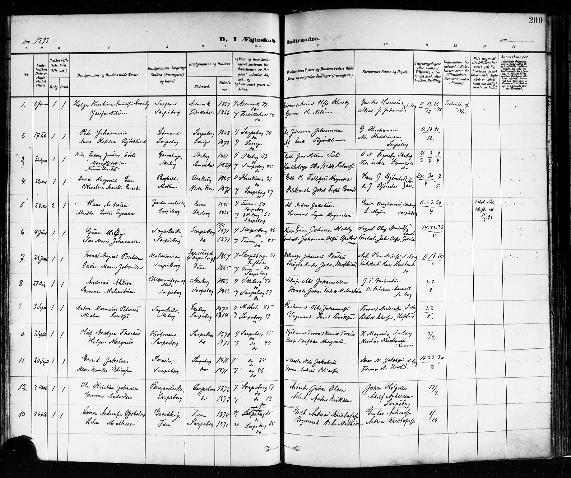 Sarpsborg prestekontor Kirkebøker, SAO/A-2006/F/Fa/L0004: Parish register (official) no. 4, 1892-1899, p. 200