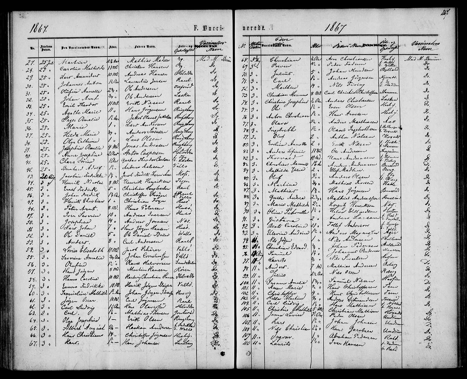 Sem kirkebøker, SAKO/A-5/F/Fa/L0008: Parish register (official) no. I 8, 1866-1873, p. 267