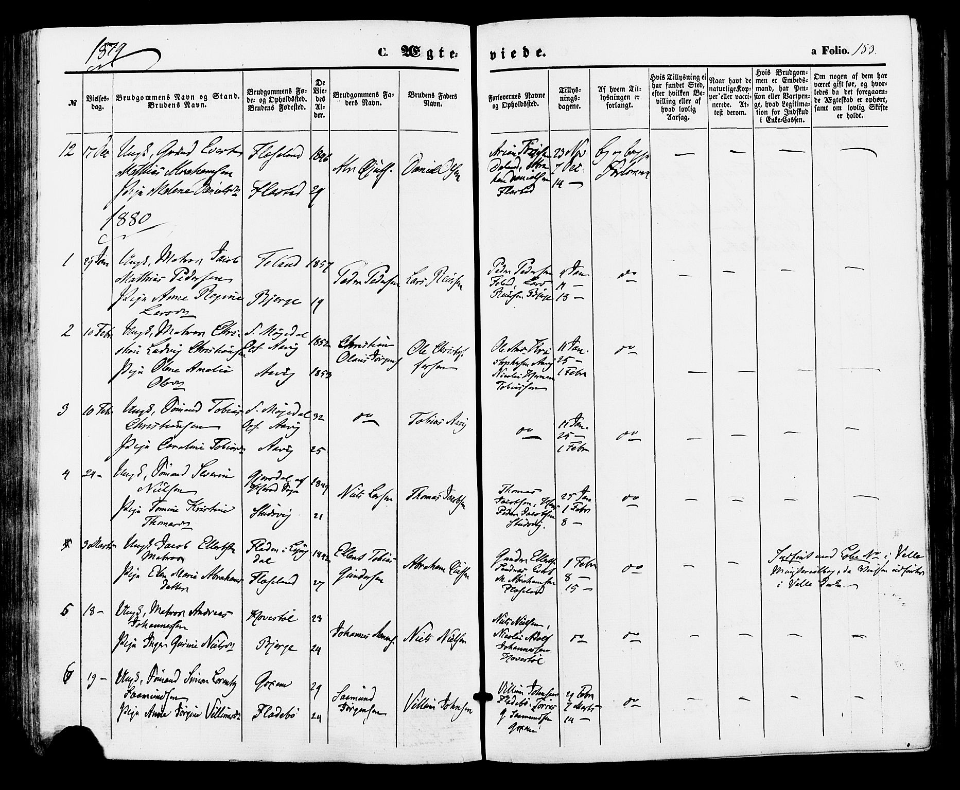 Sør-Audnedal sokneprestkontor, AV/SAK-1111-0039/F/Fa/Faa/L0003: Parish register (official) no. A 3, 1868-1883, p. 153