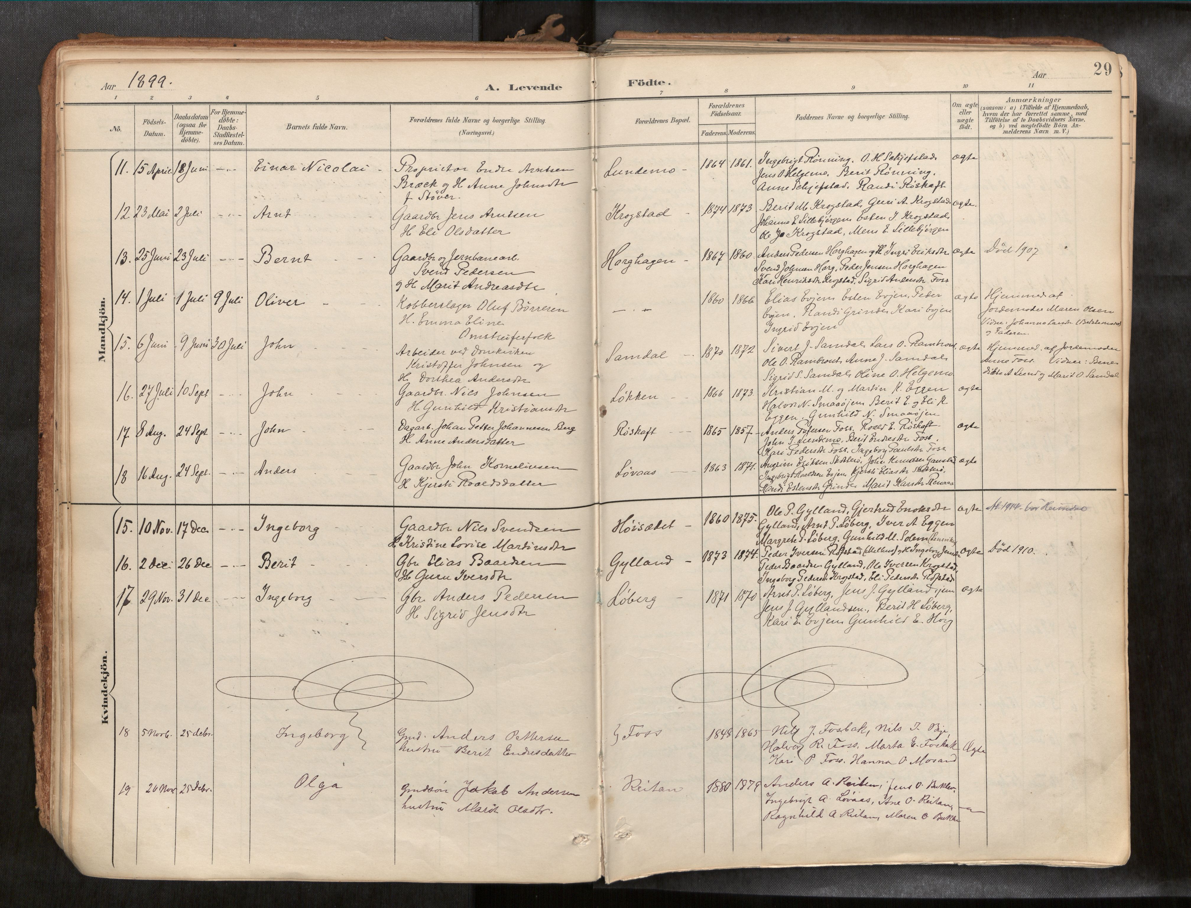 Ministerialprotokoller, klokkerbøker og fødselsregistre - Sør-Trøndelag, SAT/A-1456/692/L1105b: Parish register (official) no. 692A06, 1891-1934, p. 29
