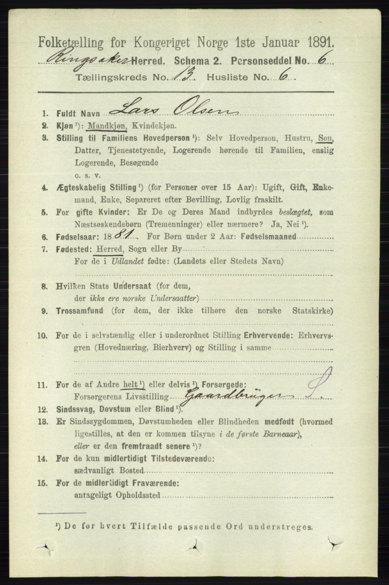 RA, 1891 census for 0412 Ringsaker, 1891, p. 7242