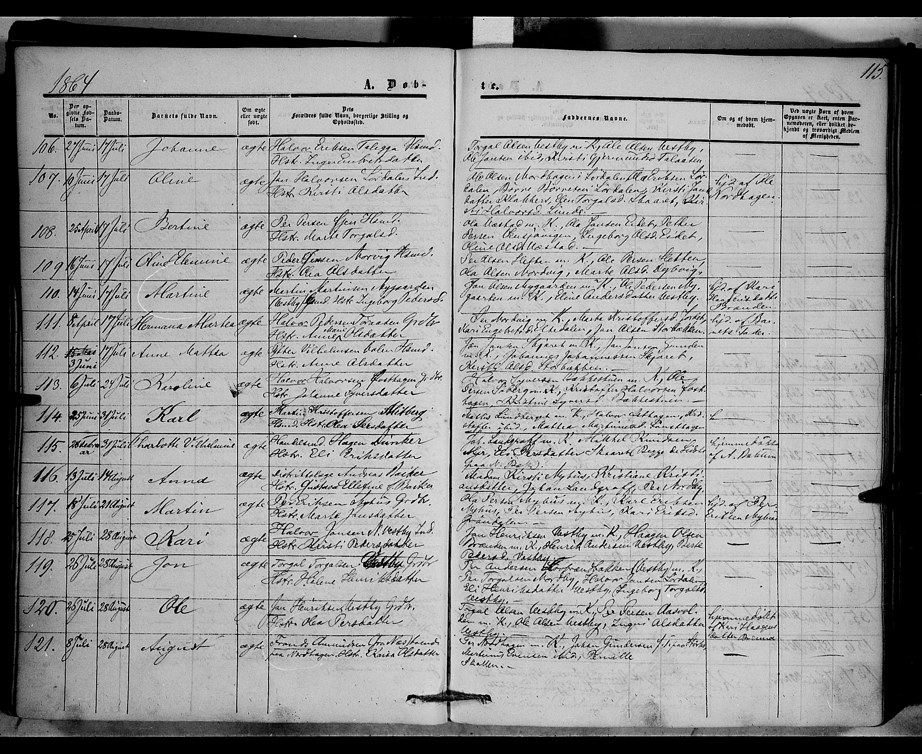 Trysil prestekontor, AV/SAH-PREST-046/H/Ha/Haa/L0005: Parish register (official) no. 5, 1851-1865, p. 115