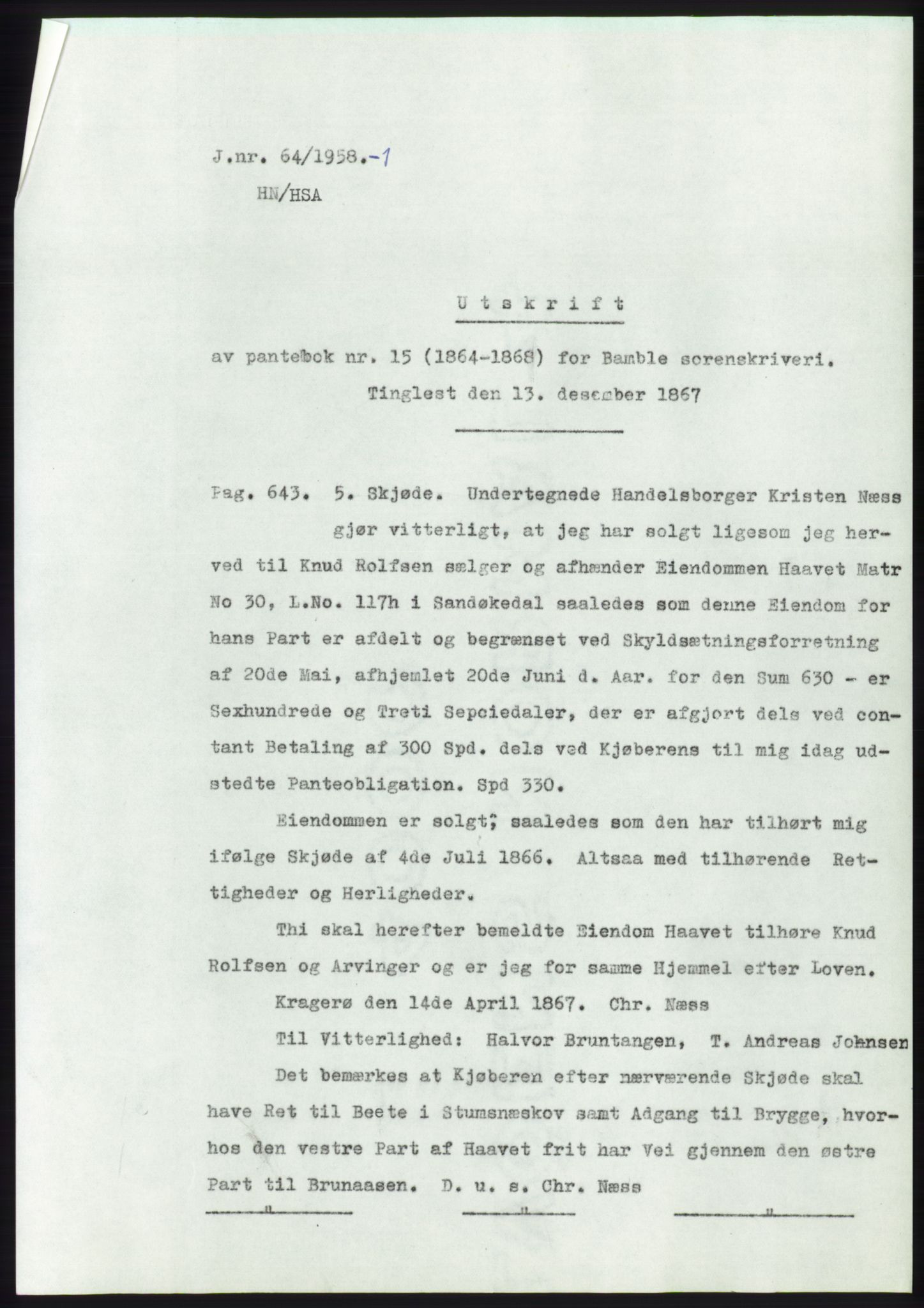 Statsarkivet i Kongsberg, SAKO/A-0001, 1957-1958, p. 238