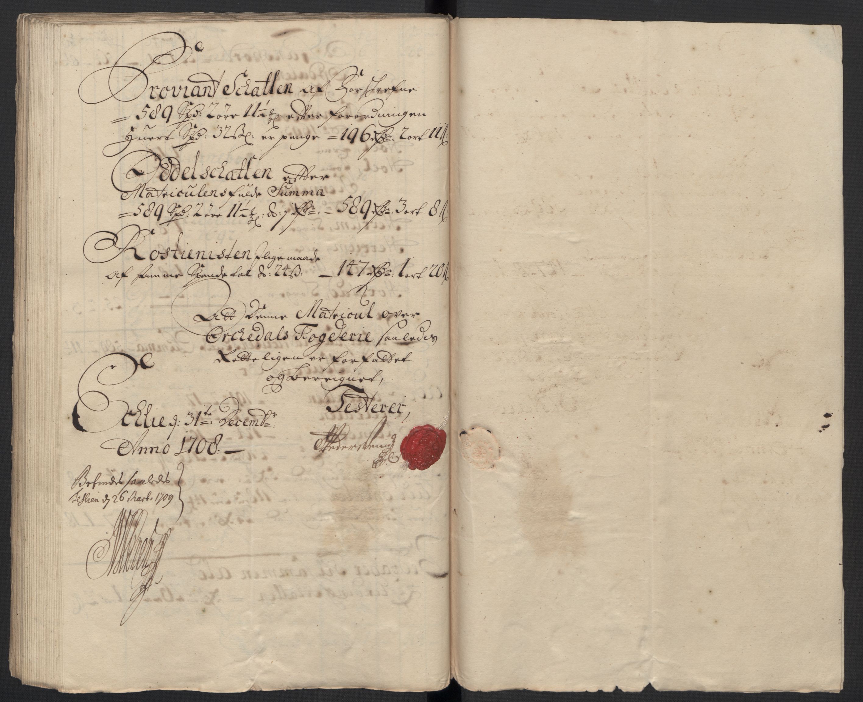 Rentekammeret inntil 1814, Reviderte regnskaper, Fogderegnskap, RA/EA-4092/R60/L3958: Fogderegnskap Orkdal og Gauldal, 1708, p. 98