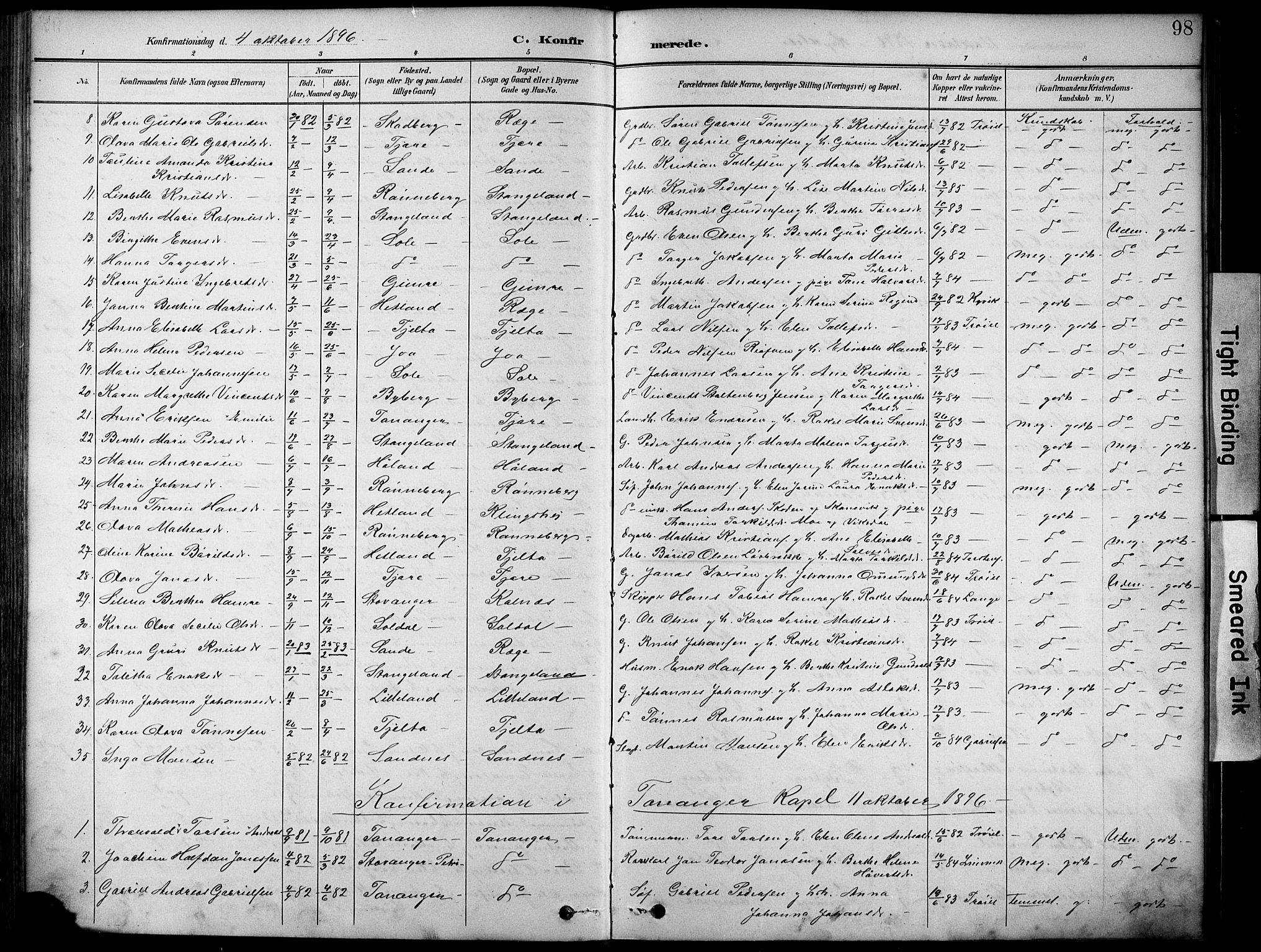 Håland sokneprestkontor, AV/SAST-A-101802/001/30BA/L0012: Parish register (official) no. A 11, 1889-1900, p. 98