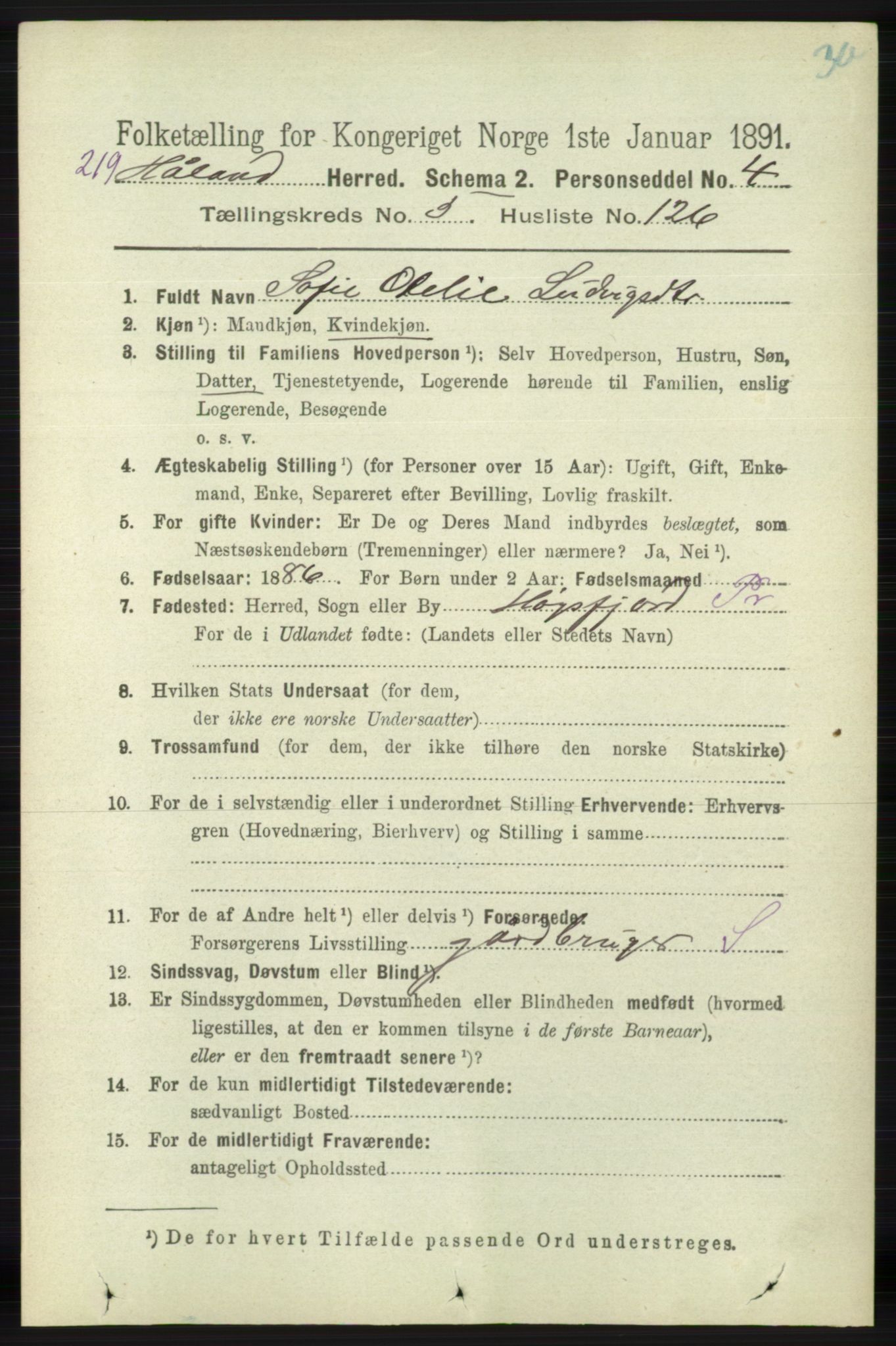 RA, 1891 census for 1124 Haaland, 1891, p. 4056