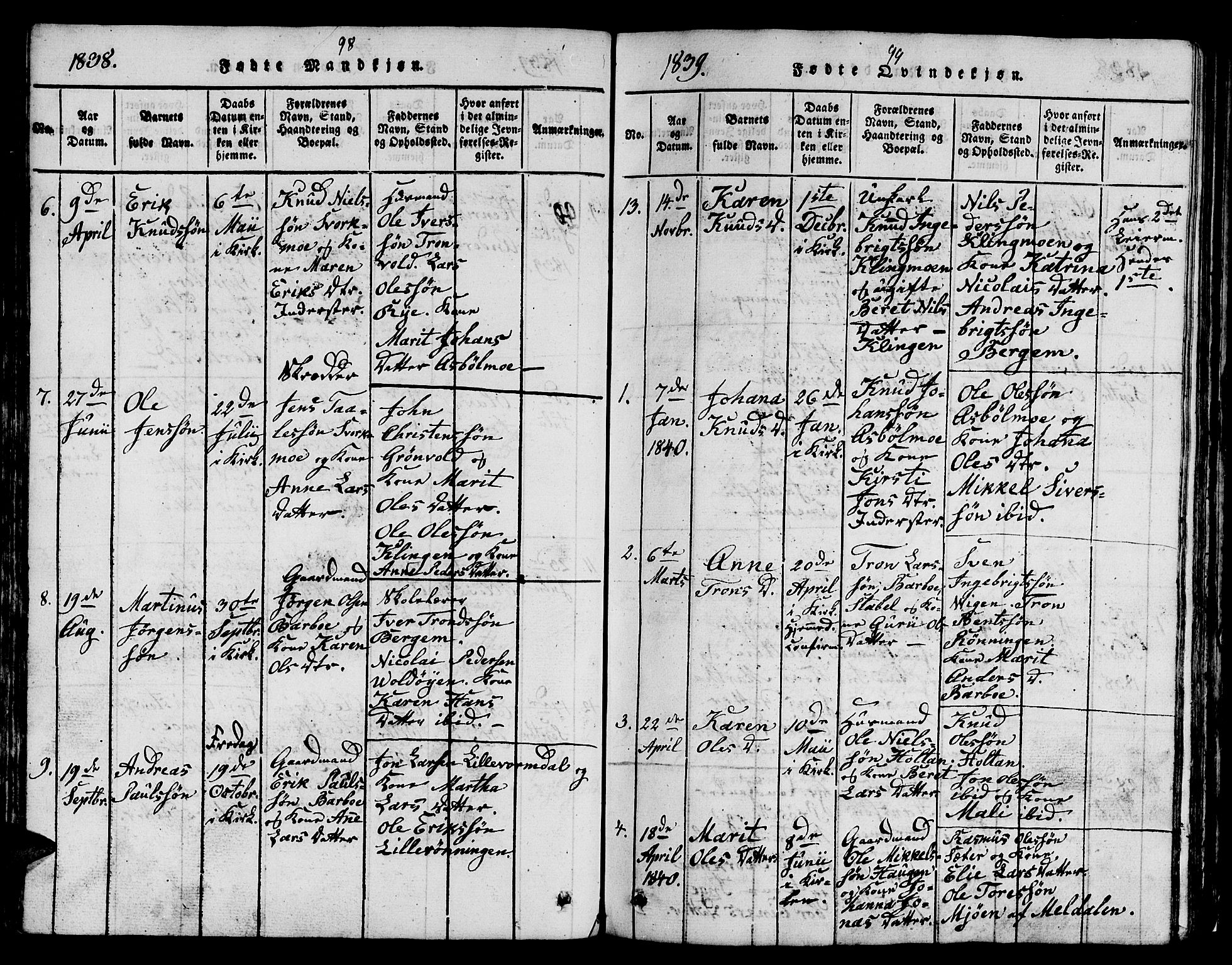 Ministerialprotokoller, klokkerbøker og fødselsregistre - Sør-Trøndelag, SAT/A-1456/671/L0842: Parish register (copy) no. 671C01, 1816-1867, p. 98-99