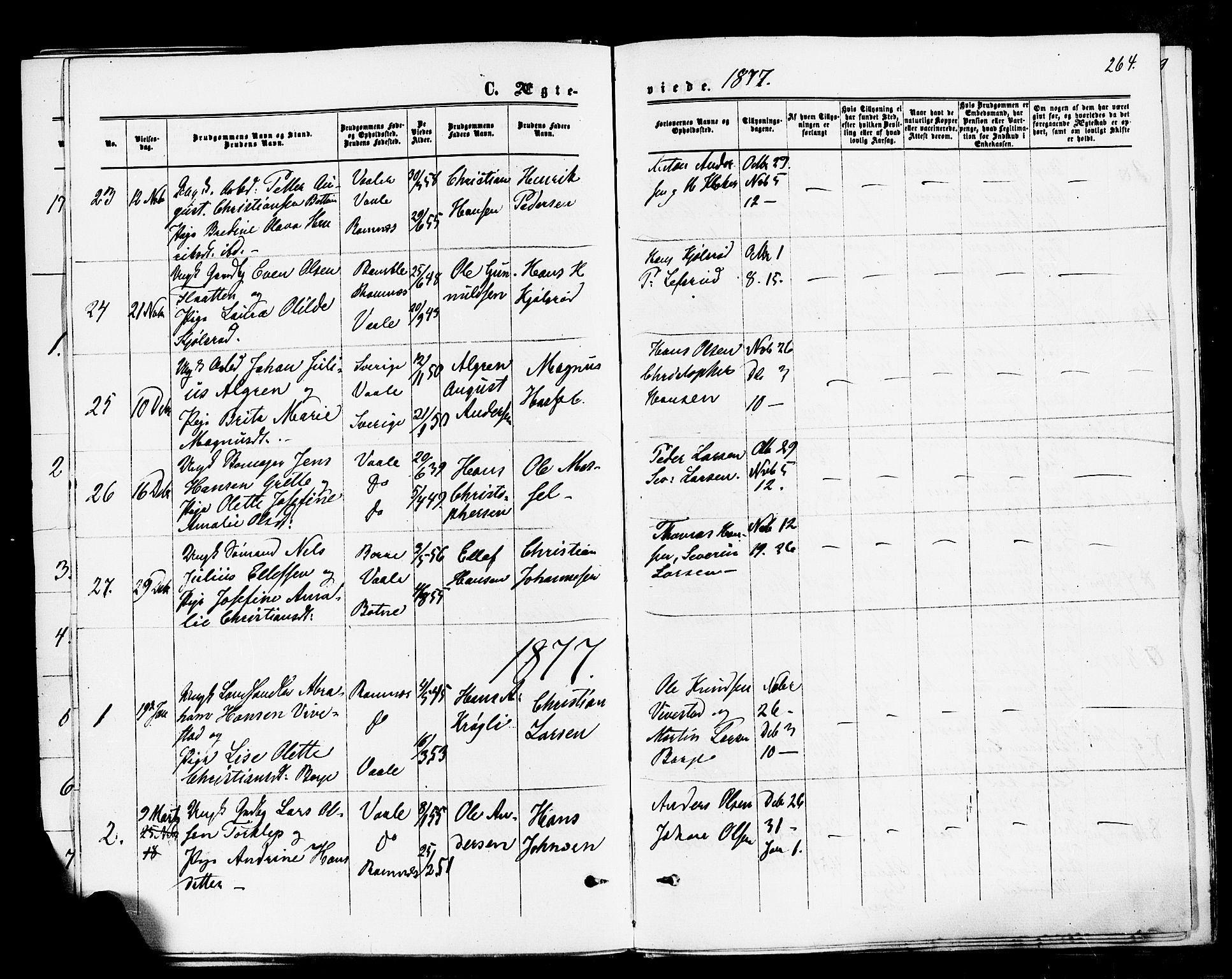 Våle kirkebøker, SAKO/A-334/F/Fa/L0010: Parish register (official) no. I 10, 1861-1877, p. 264