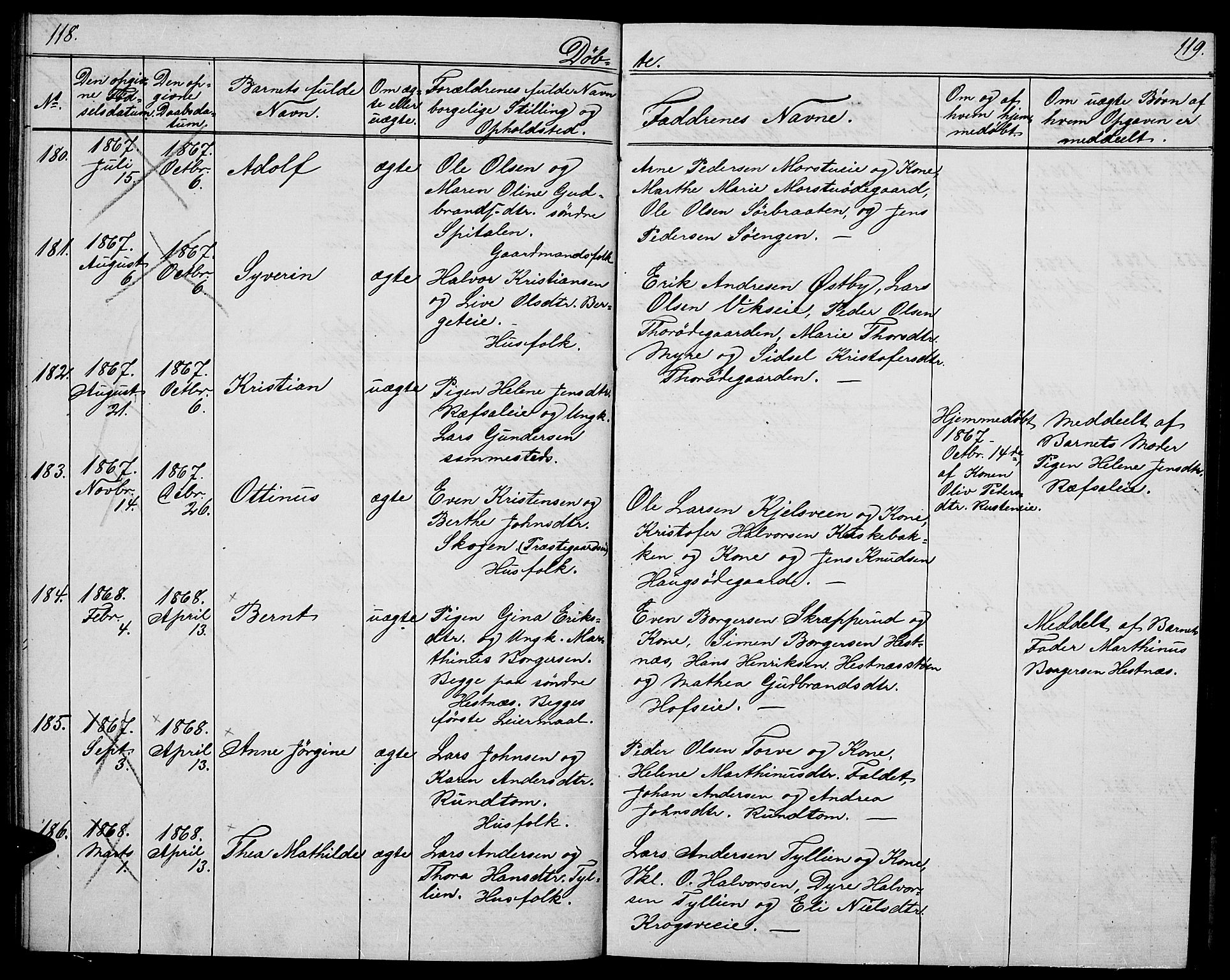 Stange prestekontor, SAH/PREST-002/L/L0004: Parish register (copy) no. 4, 1861-1869, p. 118-119
