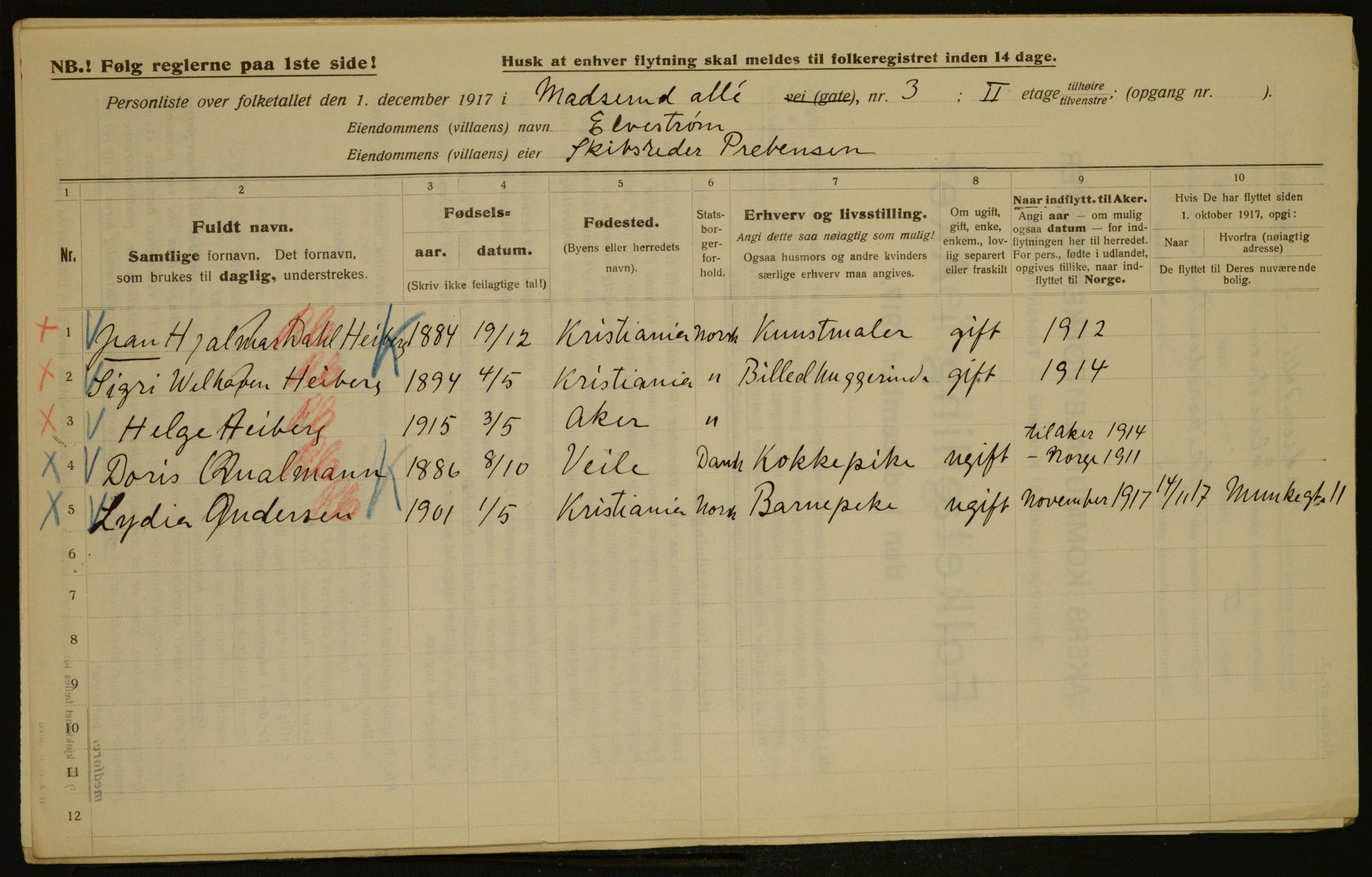 OBA, Municipal Census 1917 for Aker, 1917, p. 5554