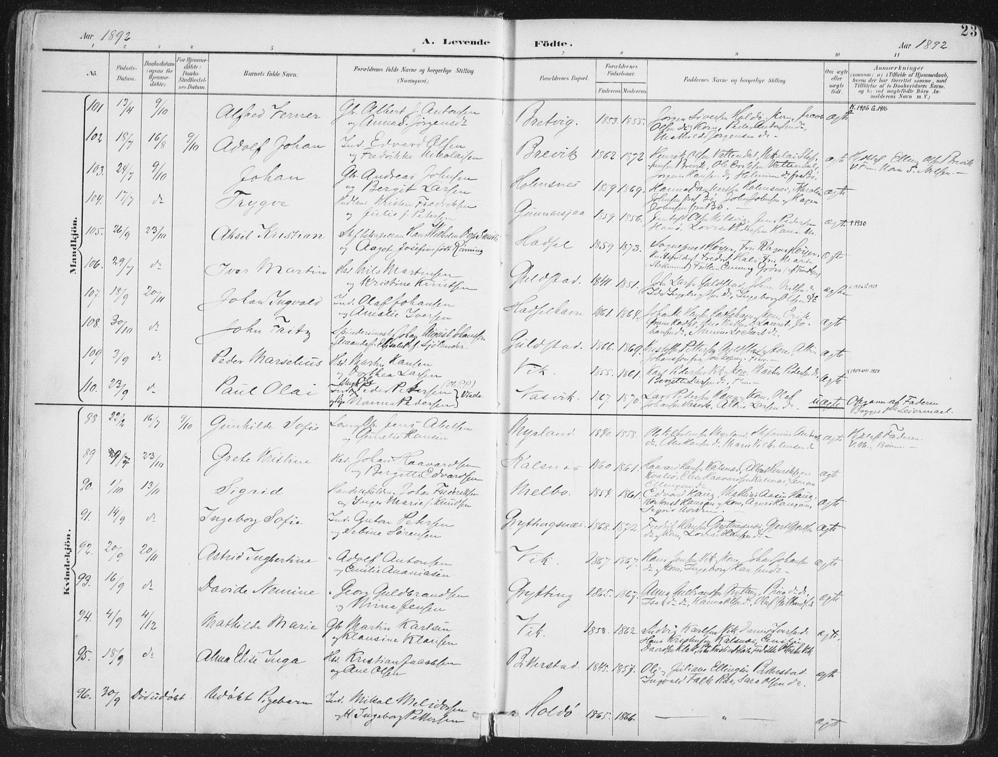 Ministerialprotokoller, klokkerbøker og fødselsregistre - Nordland, SAT/A-1459/888/L1246: Parish register (official) no. 888A12, 1891-1903, p. 23