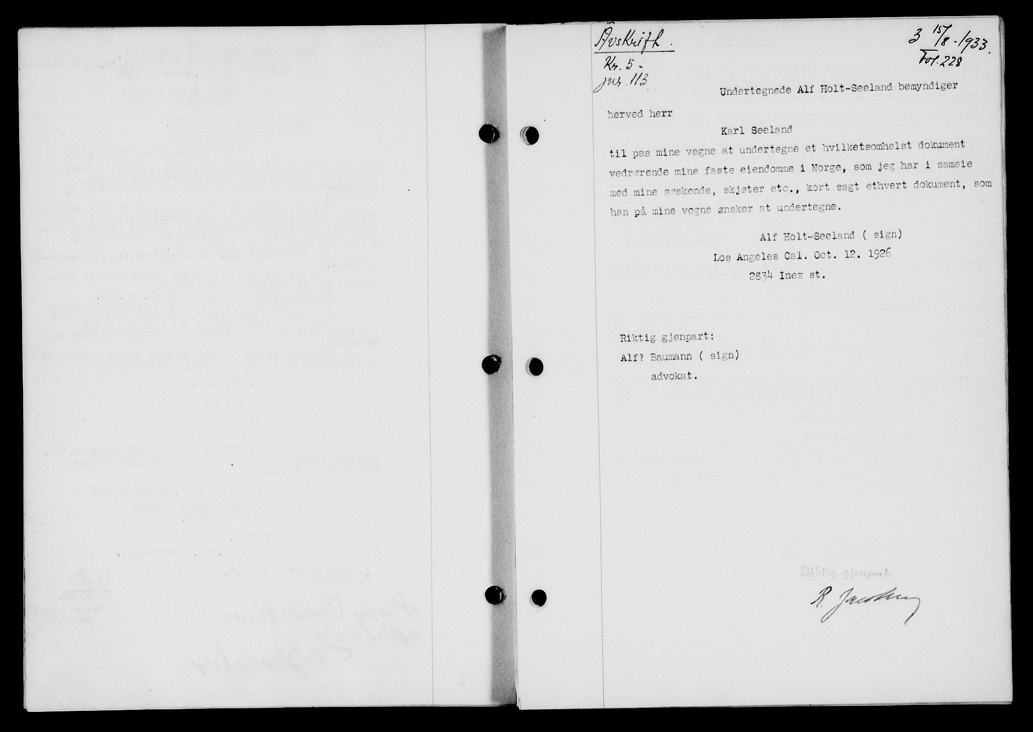 Flekkefjord sorenskriveri, AV/SAK-1221-0001/G/Gb/Gba/L0049: Mortgage book no. 46, 1933-1934, Deed date: 15.08.1933