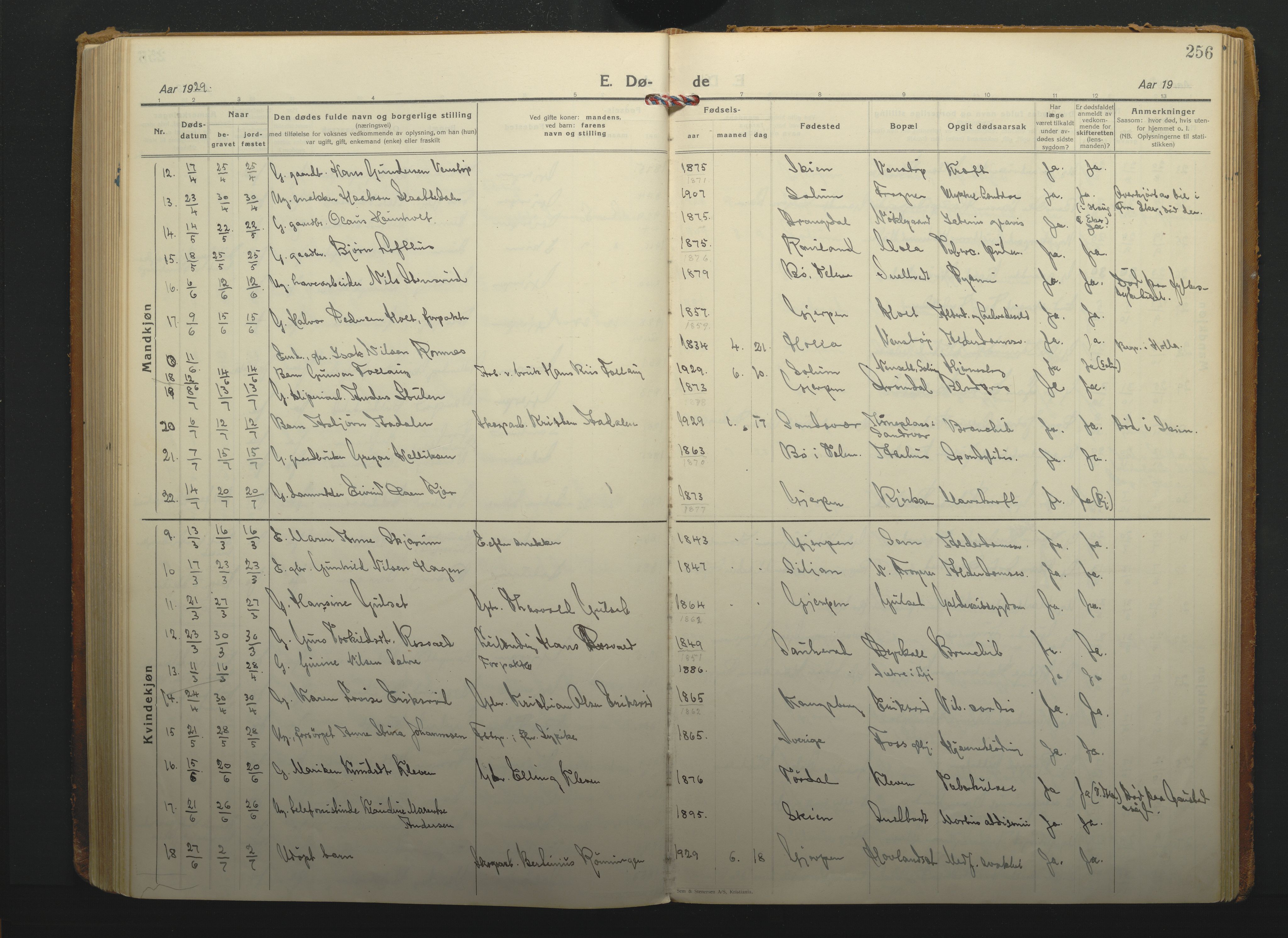 Gjerpen kirkebøker, SAKO/A-265/F/Fa/L0014: Parish register (official) no. I 14, 1925-1938, p. 256