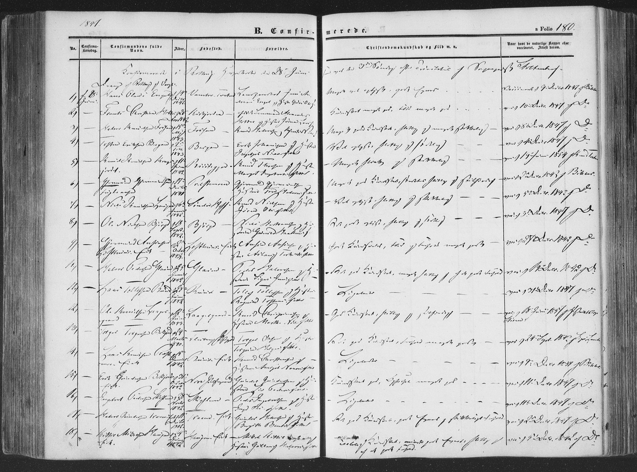 Rollag kirkebøker, AV/SAKO-A-240/F/Fa/L0008: Parish register (official) no. I 8, 1847-1860, p. 180