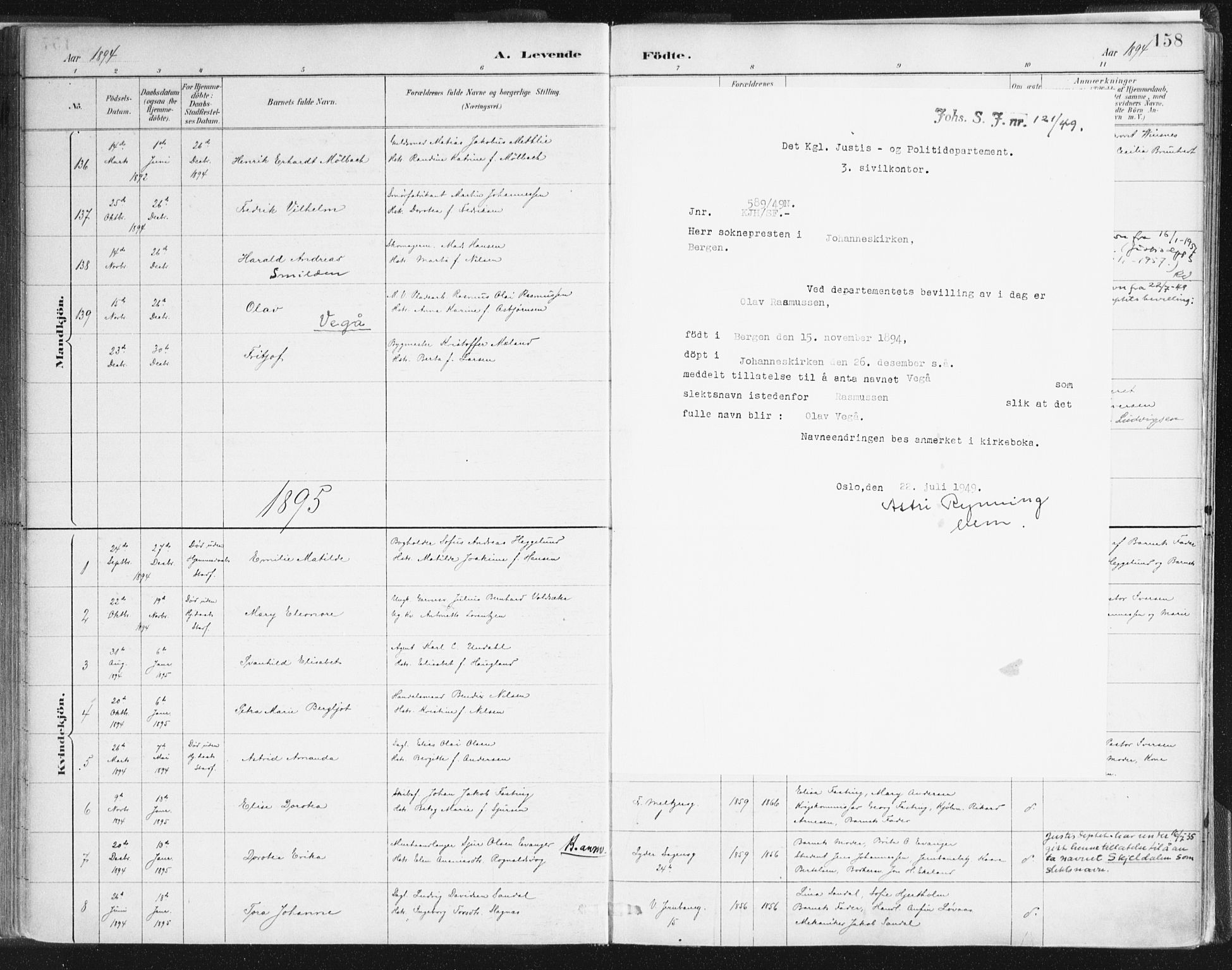 Johanneskirken sokneprestembete, AV/SAB-A-76001/H/Haa/L0001: Parish register (official) no. A 1, 1885-1900, p. 158