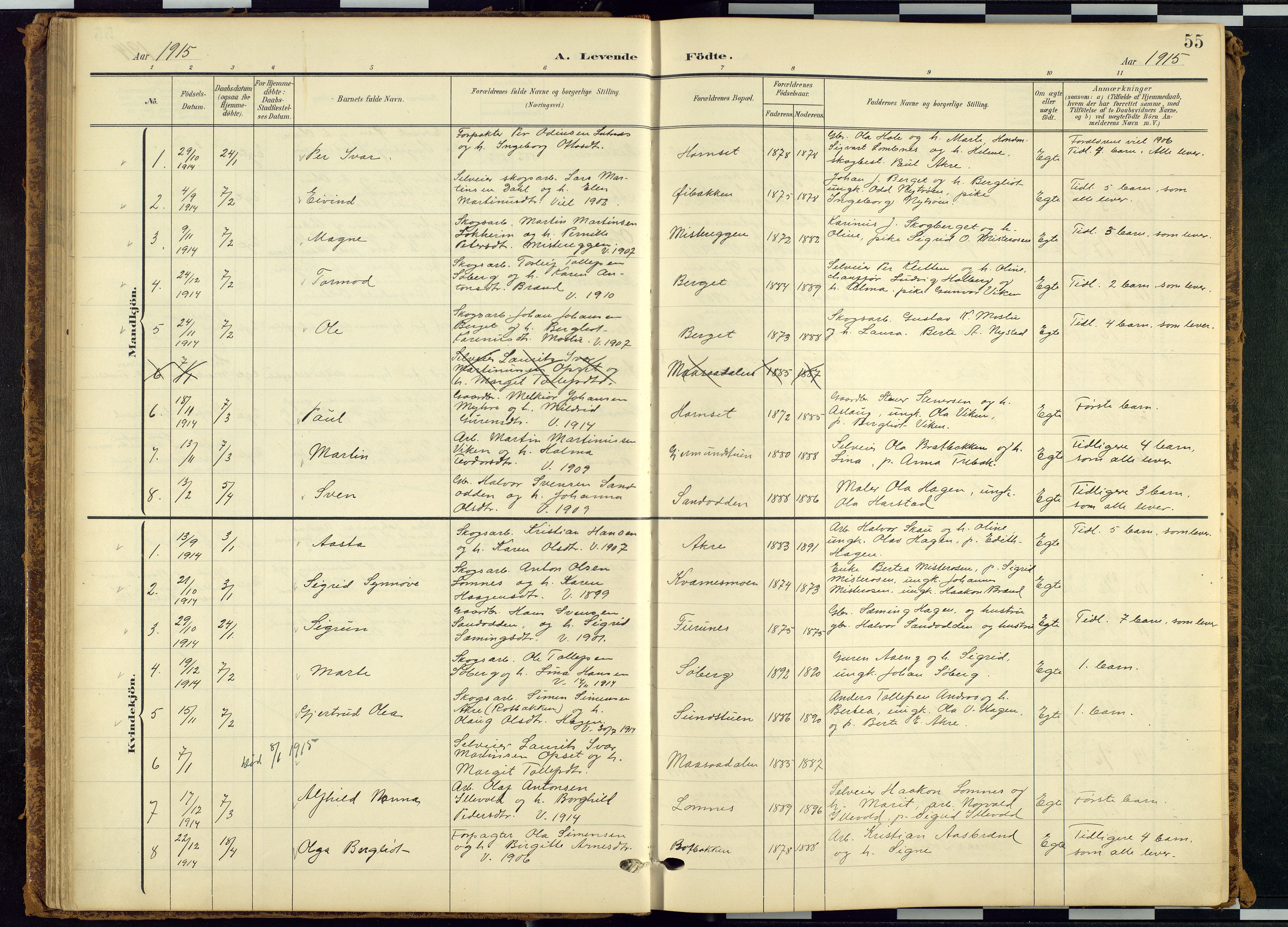 Rendalen prestekontor, SAH/PREST-054/H/Ha/Hab/L0010: Parish register (copy) no. 10, 1903-1940, p. 55