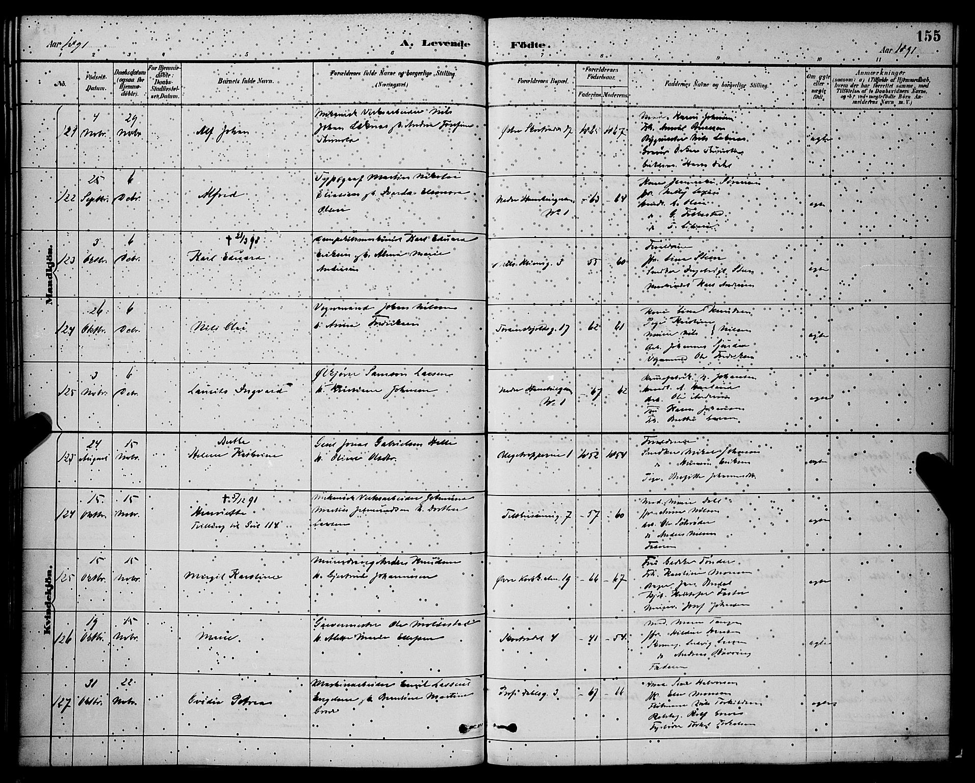 Korskirken sokneprestembete, SAB/A-76101/H/Hab: Parish register (copy) no. B 9, 1887-1896, p. 155