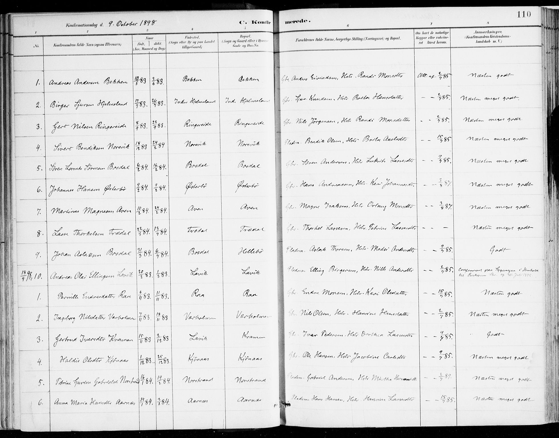 Lavik sokneprestembete, AV/SAB-A-80901: Parish register (official) no. B 1, 1882-1908, p. 110