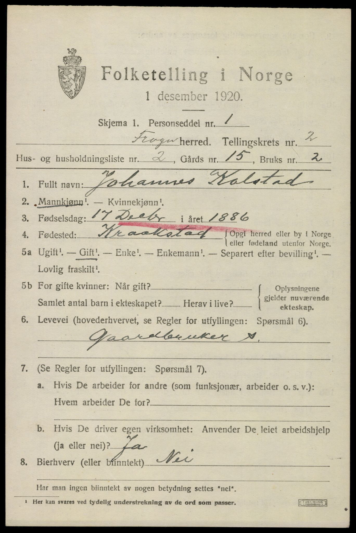 SAO, 1920 census for Frogn, 1920, p. 2867