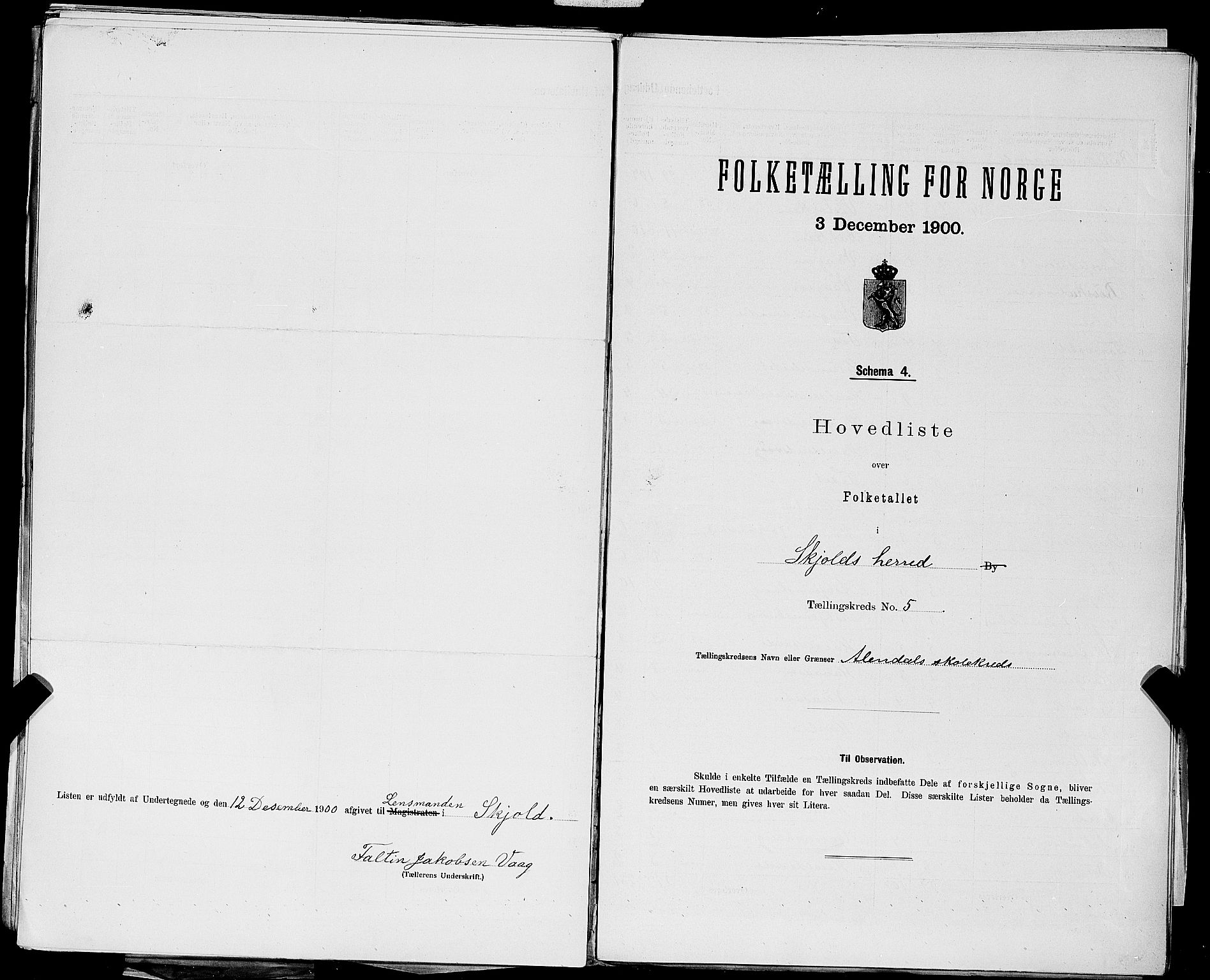 SAST, 1900 census for Skjold, 1900, p. 22