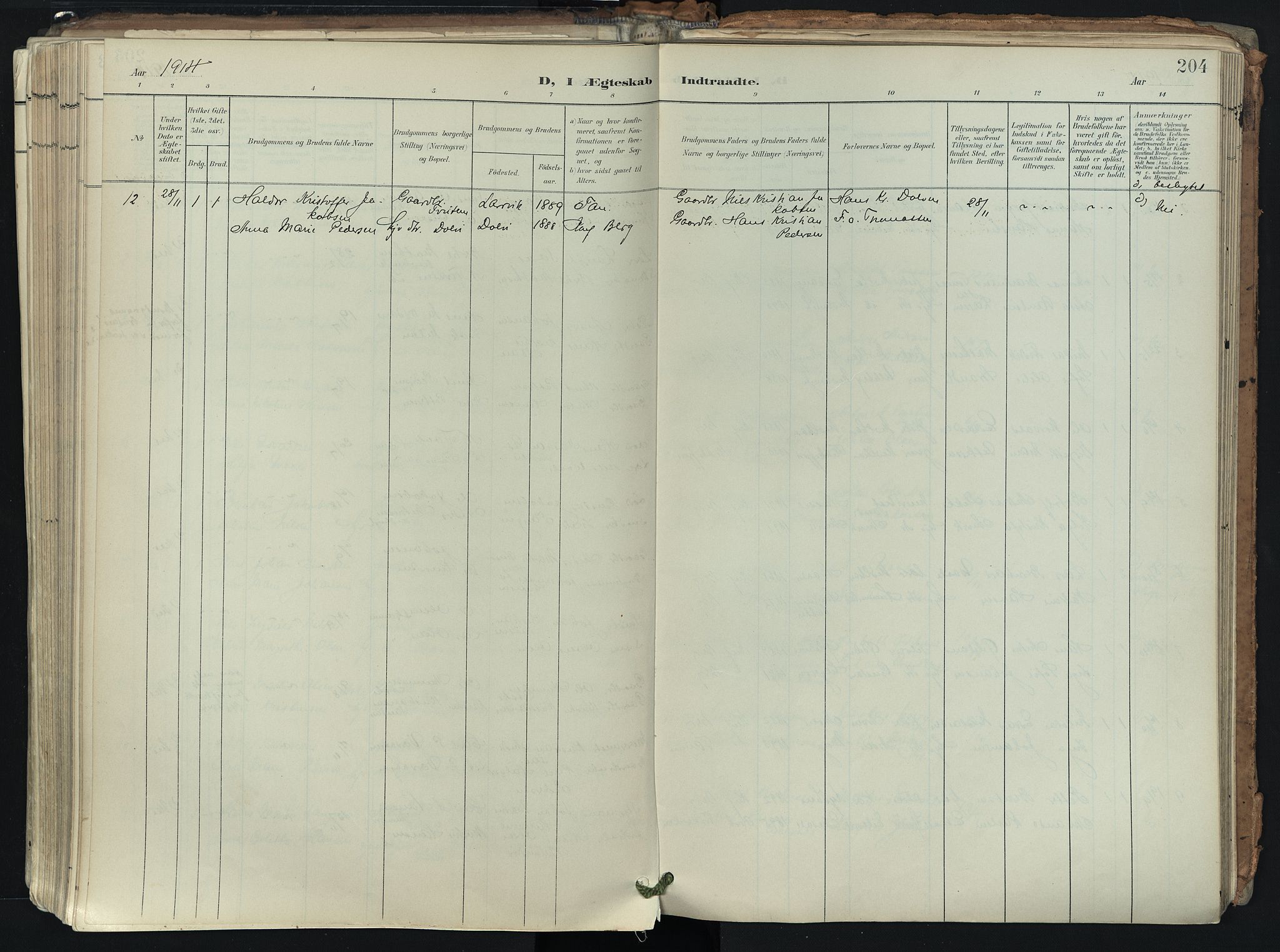 Brunlanes kirkebøker, AV/SAKO-A-342/F/Fb/L0003: Parish register (official) no. II 3, 1900-1922, p. 204