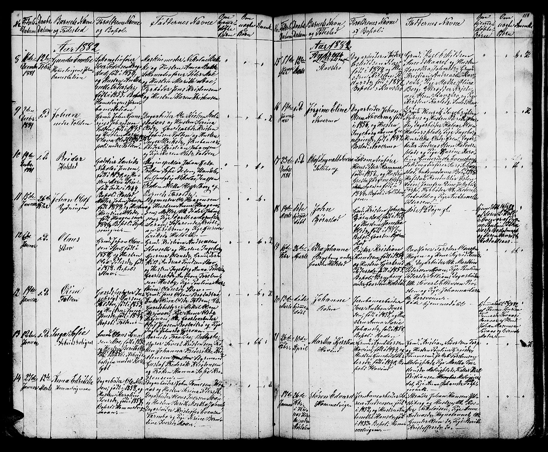 Ministerialprotokoller, klokkerbøker og fødselsregistre - Sør-Trøndelag, SAT/A-1456/616/L0422: Parish register (copy) no. 616C05, 1850-1888, p. 114