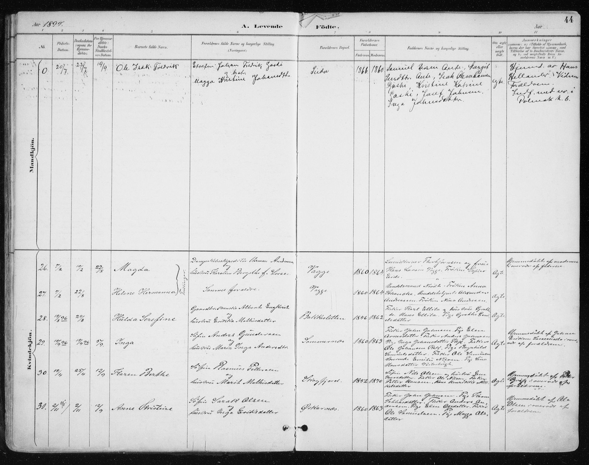 Tana sokneprestkontor, AV/SATØ-S-1334/H/Ha/L0005kirke: Parish register (official) no. 5, 1891-1903, p. 44