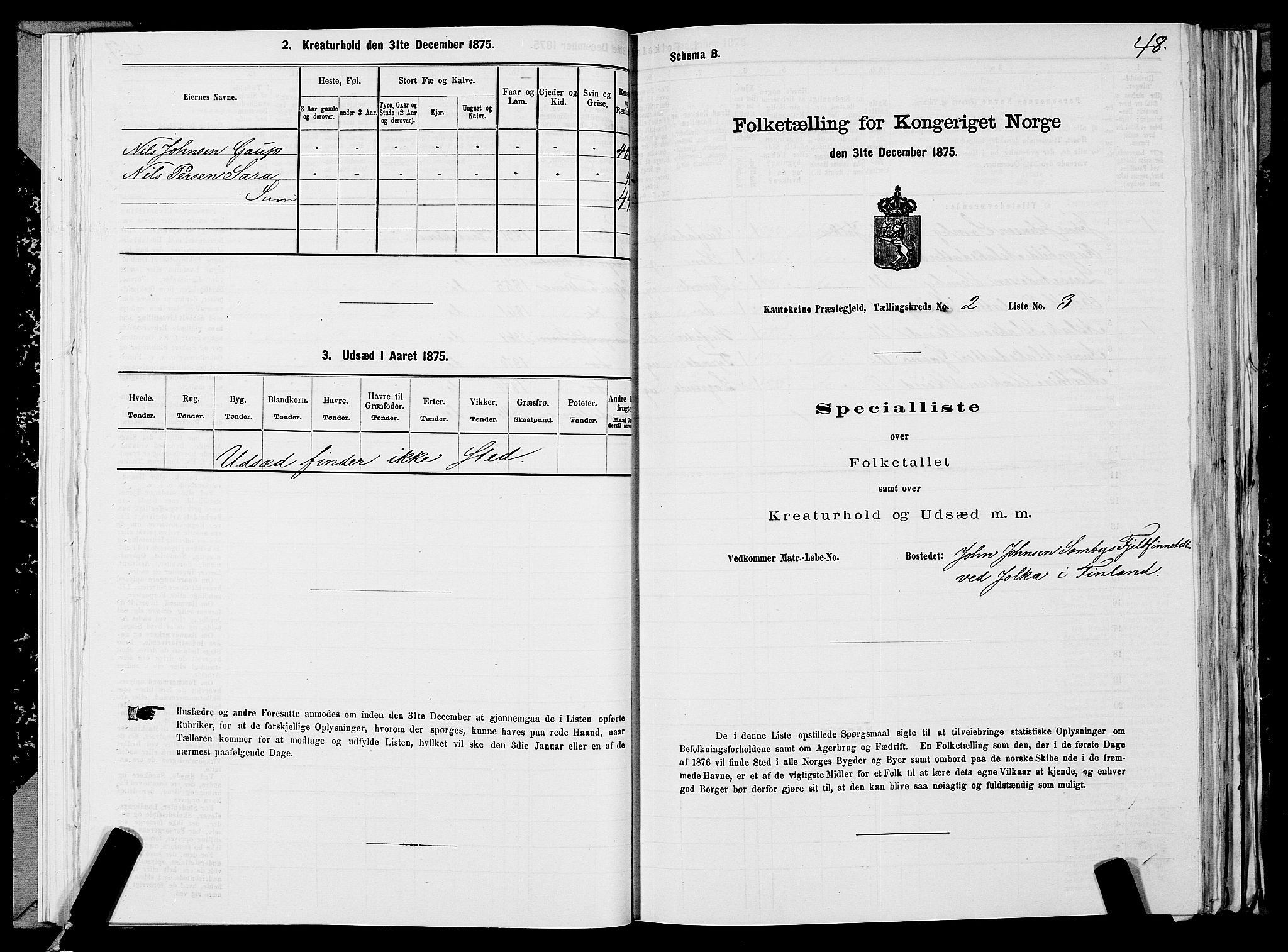 SATØ, 1875 census for 2011P Kautokeino, 1875, p. 1048