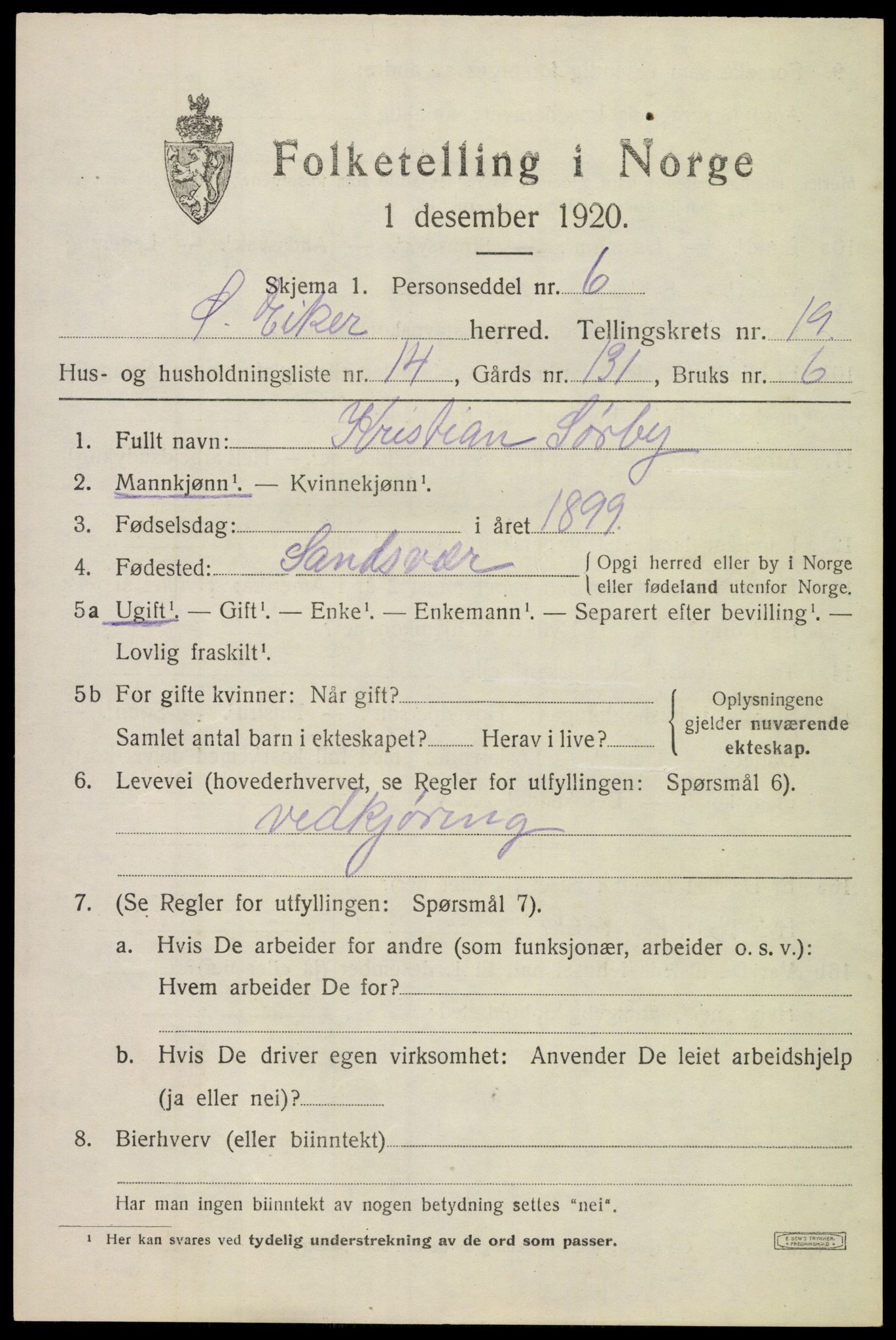 SAKO, 1920 census for Øvre Eiker, 1920, p. 22226