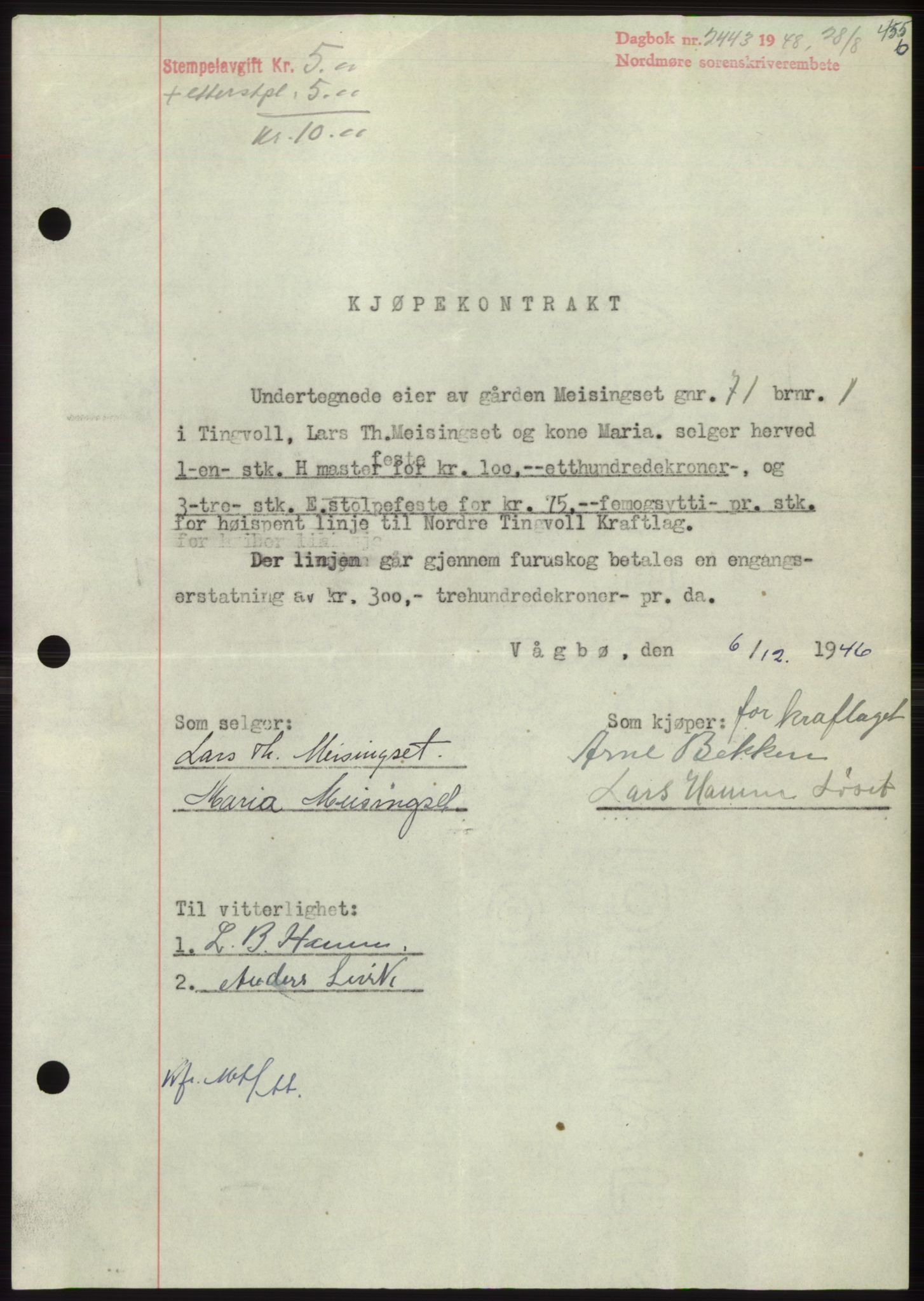 Nordmøre sorenskriveri, AV/SAT-A-4132/1/2/2Ca: Mortgage book no. B99, 1948-1948, Diary no: : 2443/1948