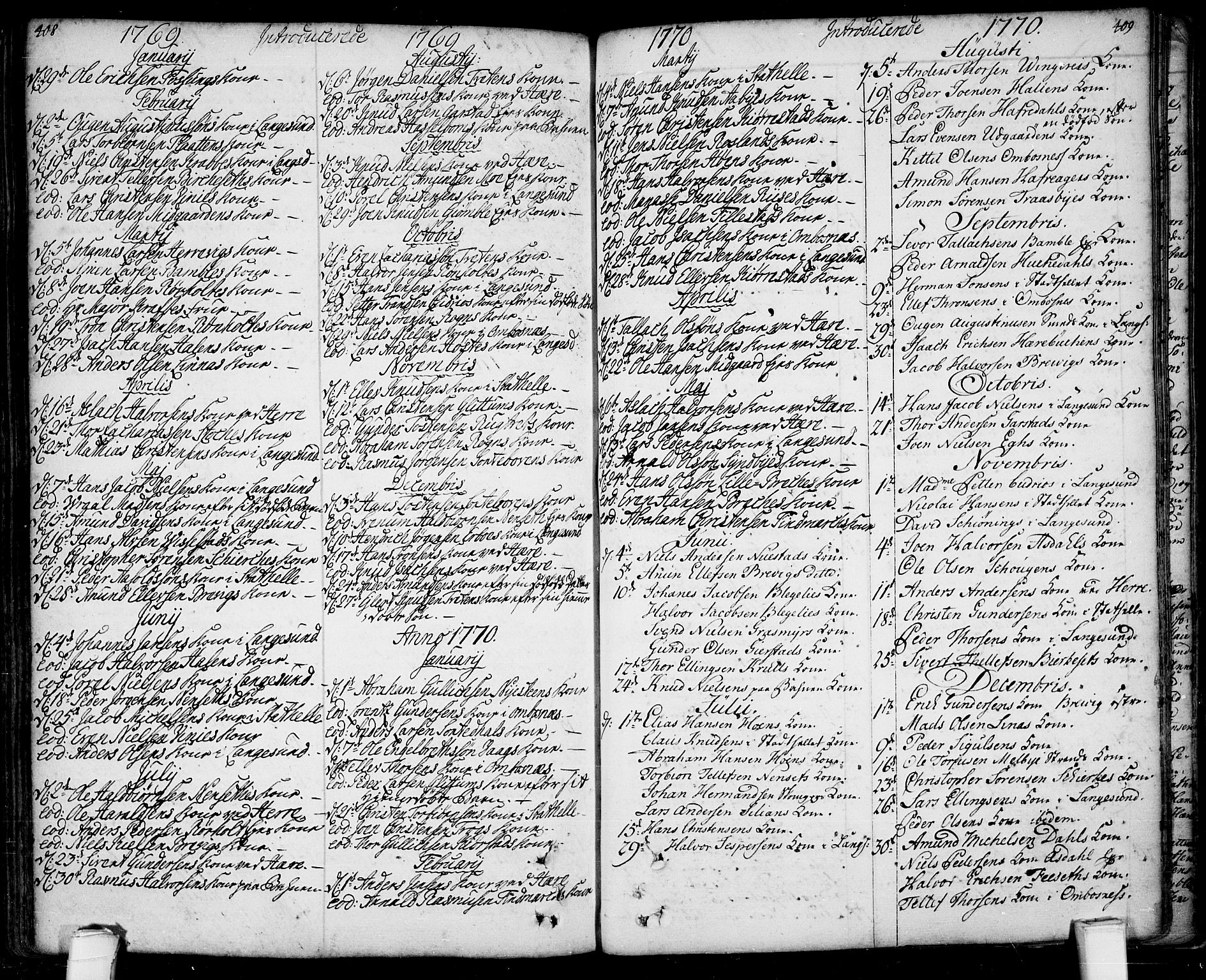 Bamble kirkebøker, SAKO/A-253/F/Fa/L0001: Parish register (official) no. I 1, 1702-1774, p. 408-409