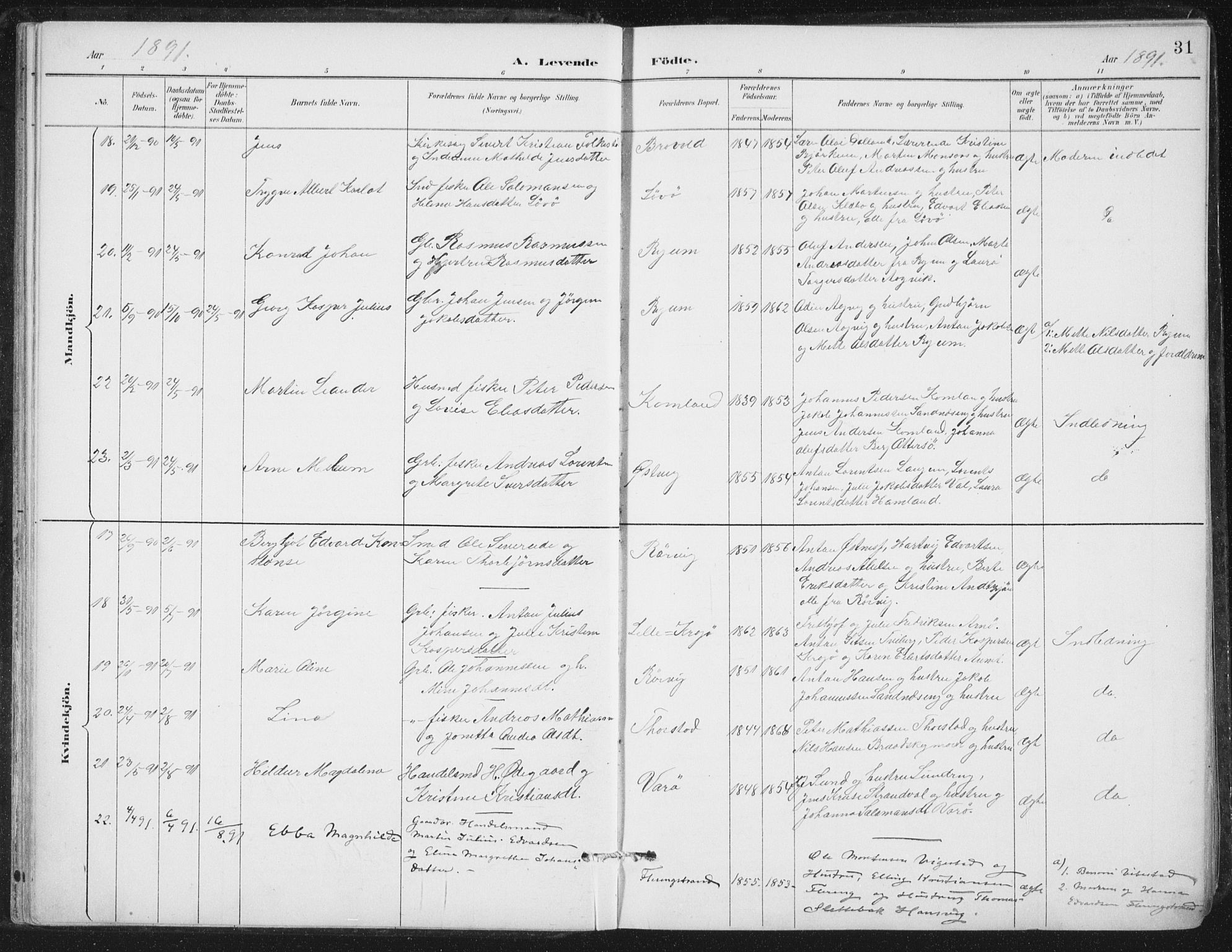 Ministerialprotokoller, klokkerbøker og fødselsregistre - Nord-Trøndelag, AV/SAT-A-1458/784/L0673: Parish register (official) no. 784A08, 1888-1899, p. 31