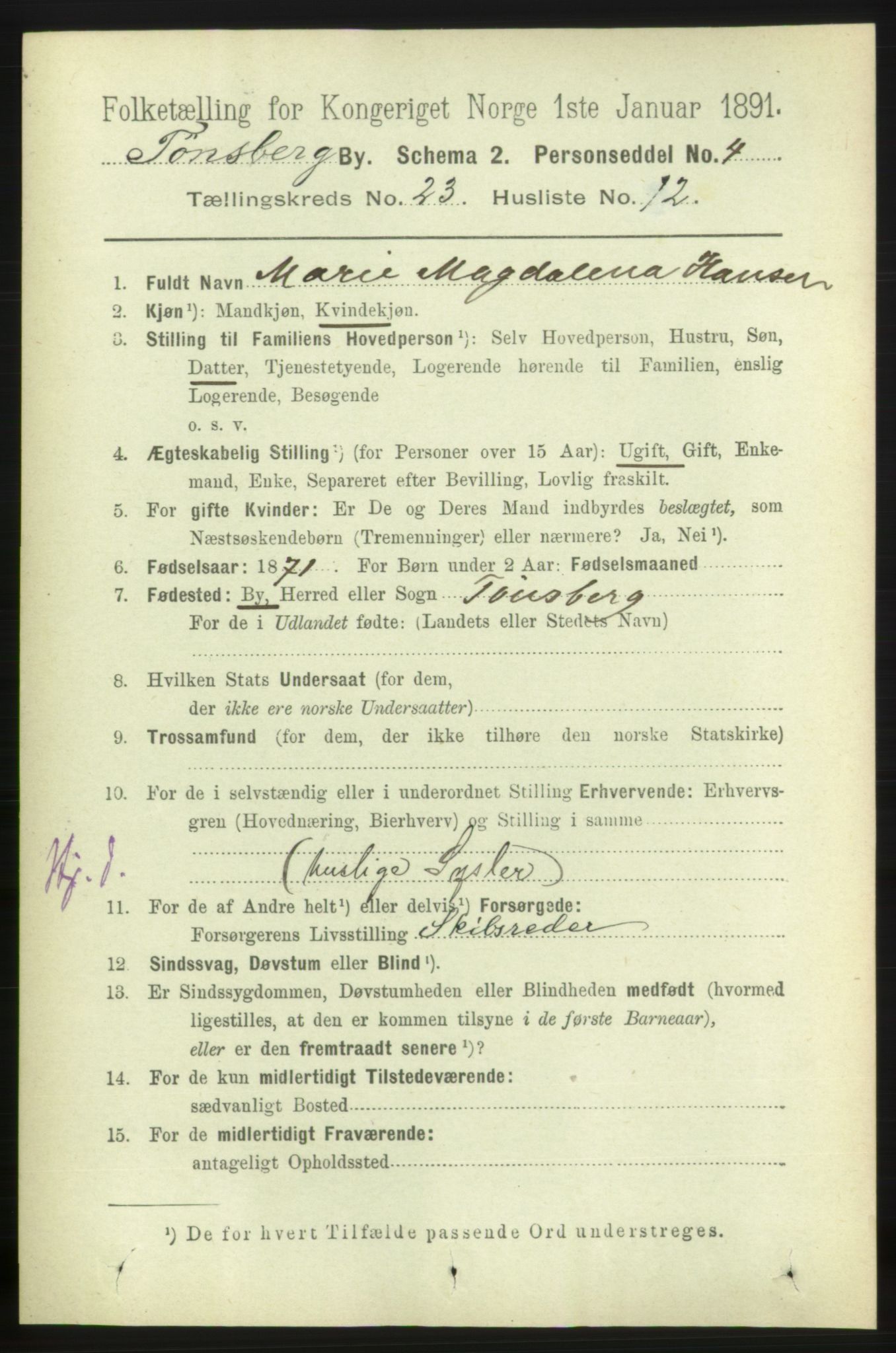 RA, 1891 census for 0705 Tønsberg, 1891, p. 6269