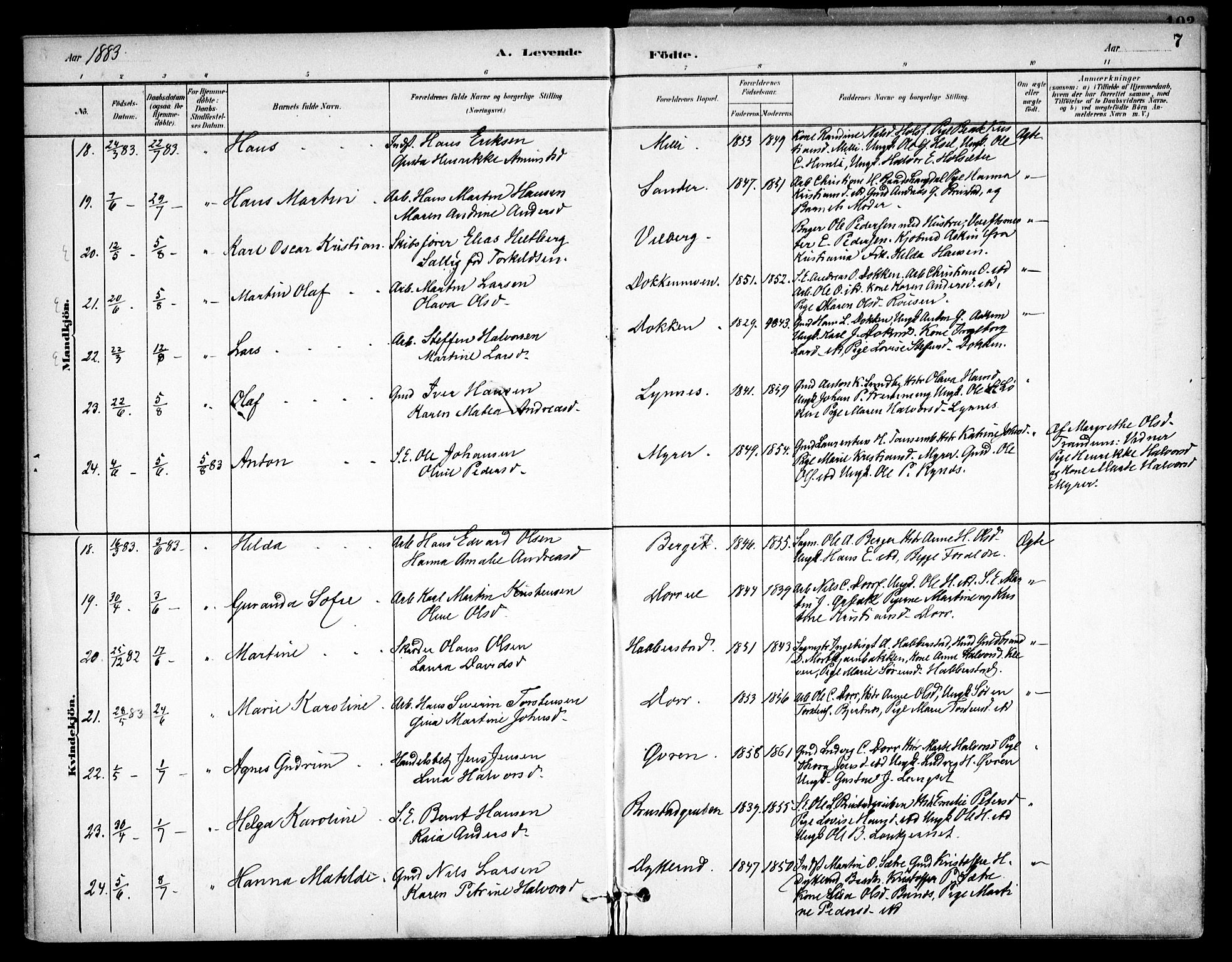 Eidsvoll prestekontor Kirkebøker, SAO/A-10888/F/Fb/L0001: Parish register (official) no. II 1, 1882-1897, p. 7