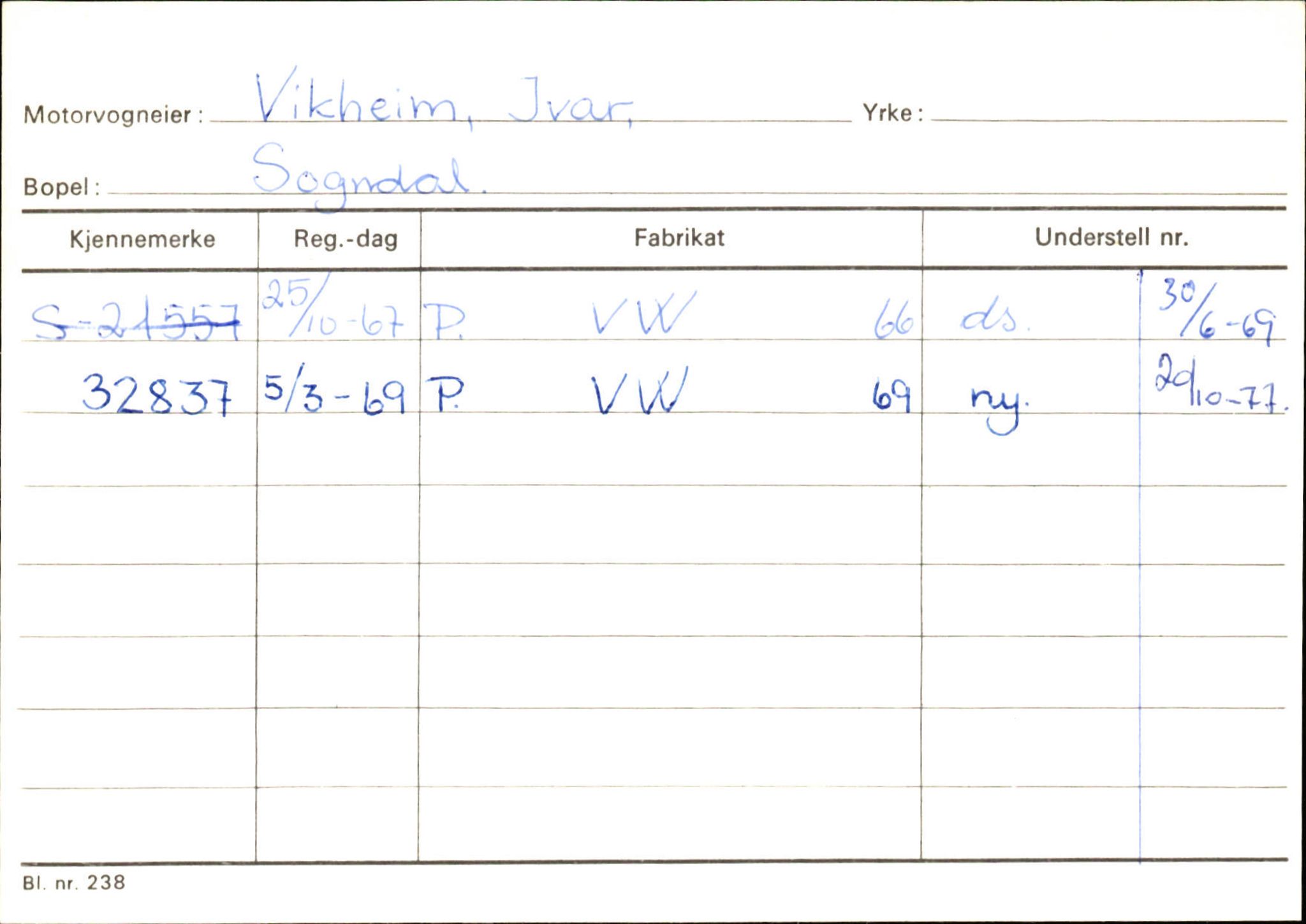 Statens vegvesen, Sogn og Fjordane vegkontor, SAB/A-5301/4/F/L0125: Eigarregister Sogndal V-Å. Aurland A-Å. Fjaler A-N, 1945-1975, p. 100