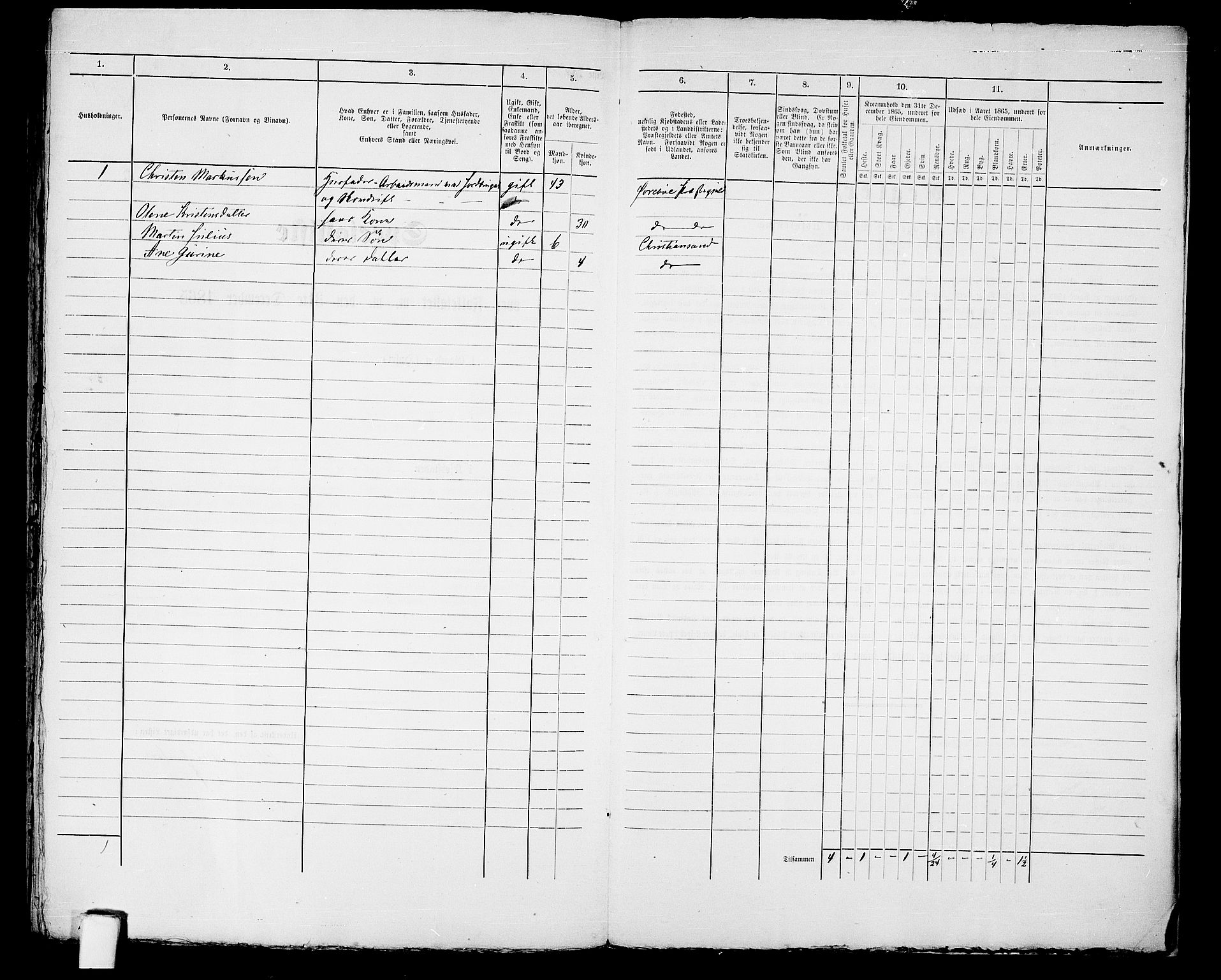 RA, 1865 census for Kristiansand, 1865, p. 2074