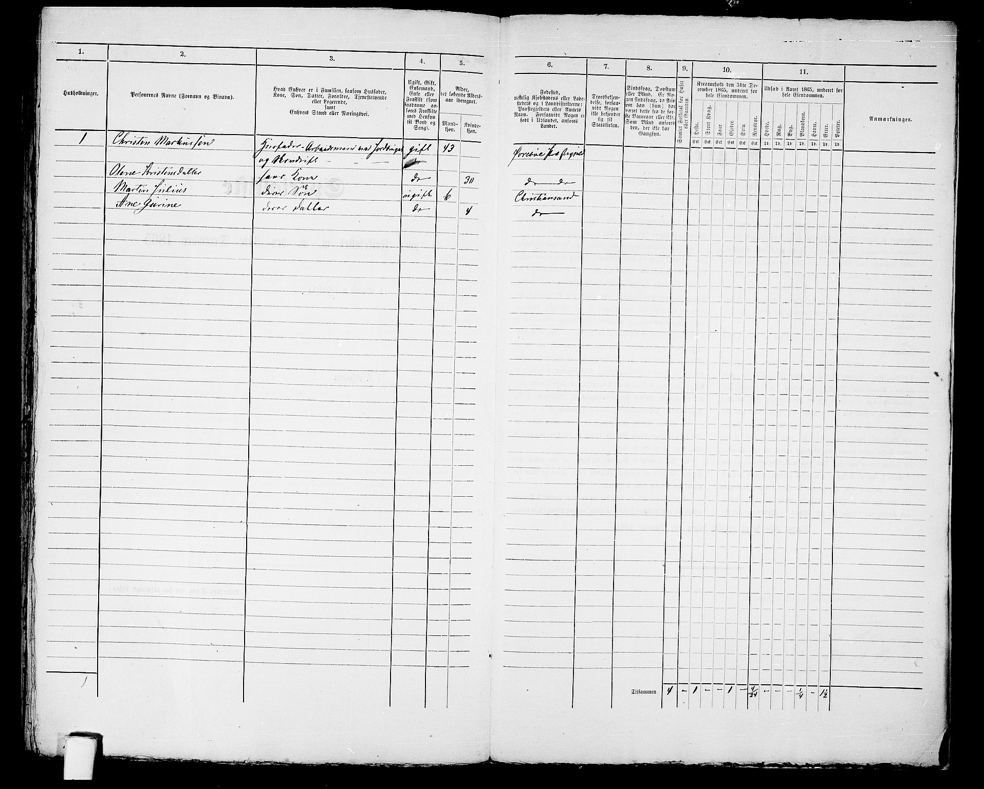 RA, 1865 census for Kristiansand, 1865, p. 2074