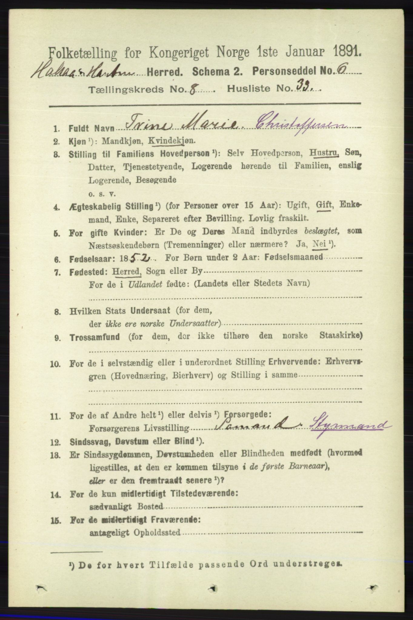 RA, 1891 census for 1019 Halse og Harkmark, 1891, p. 3424