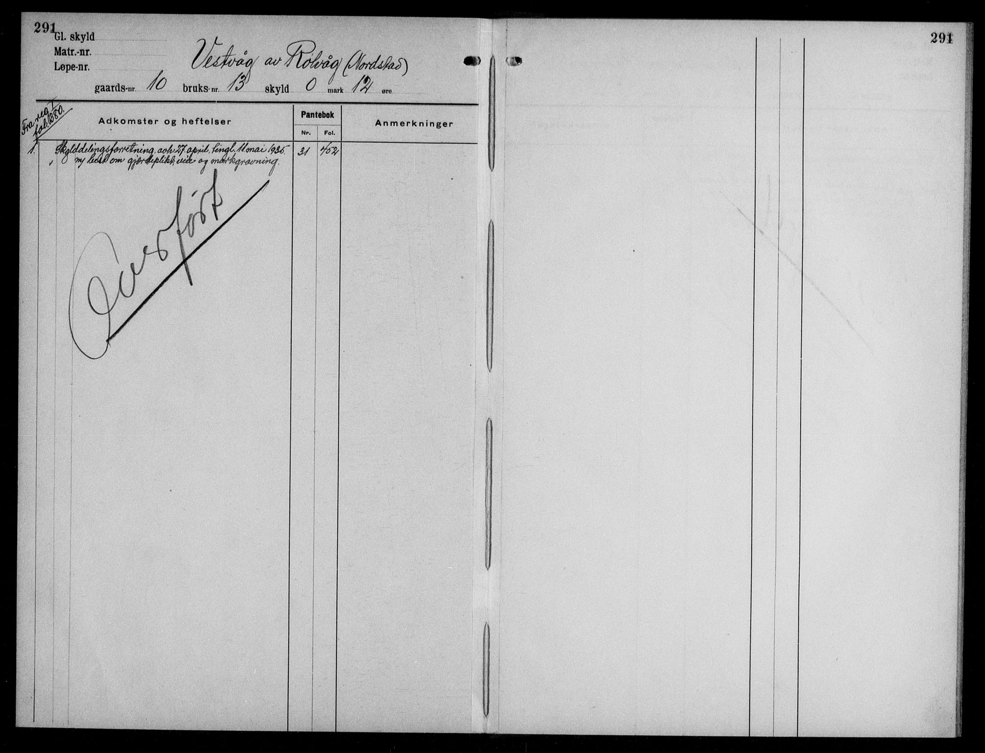 Rana sorenskriveri , AV/SAT-A-1108/1/2/2A/L0005: Mortgage register no. 5, 1925-1935, p. 291