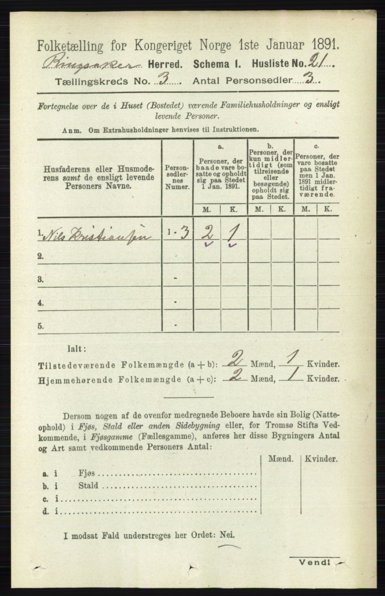 RA, 1891 census for 0412 Ringsaker, 1891, p. 1182