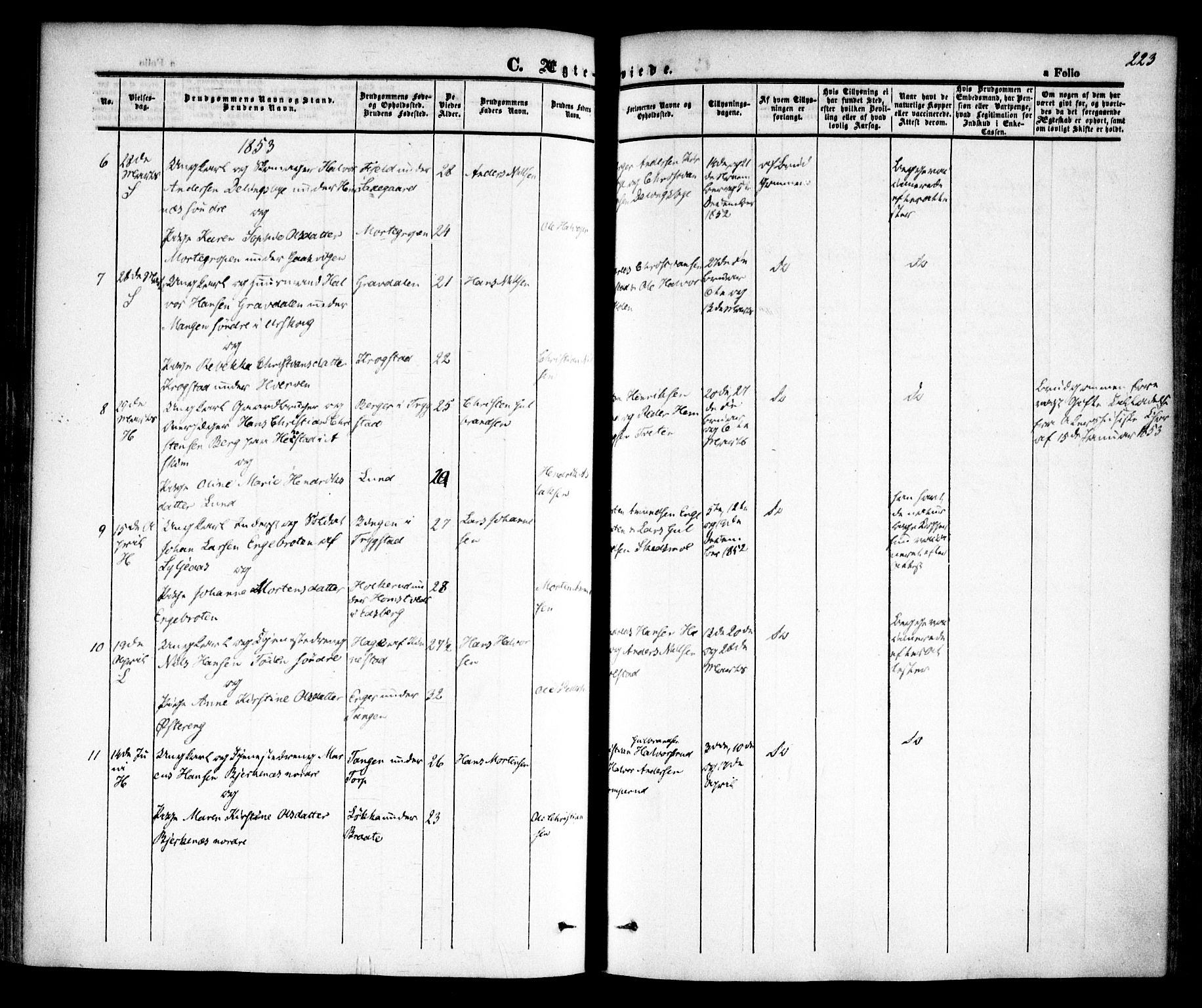 Høland prestekontor Kirkebøker, SAO/A-10346a/F/Fa/L0009: Parish register (official) no. I 9, 1846-1853, p. 223