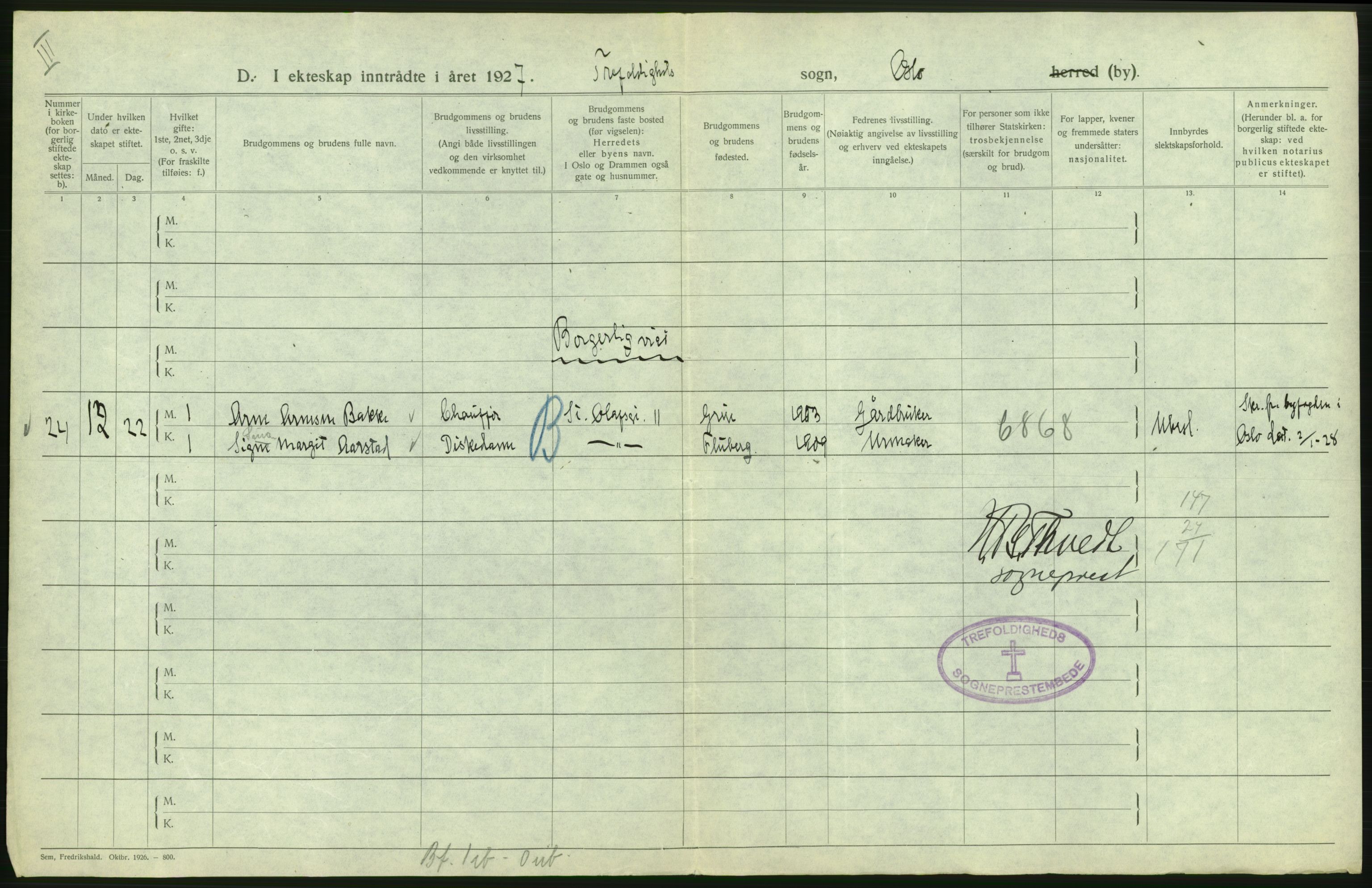 Statistisk sentralbyrå, Sosiodemografiske emner, Befolkning, RA/S-2228/D/Df/Dfc/Dfcg/L0008: Oslo: Gifte, 1927, p. 132