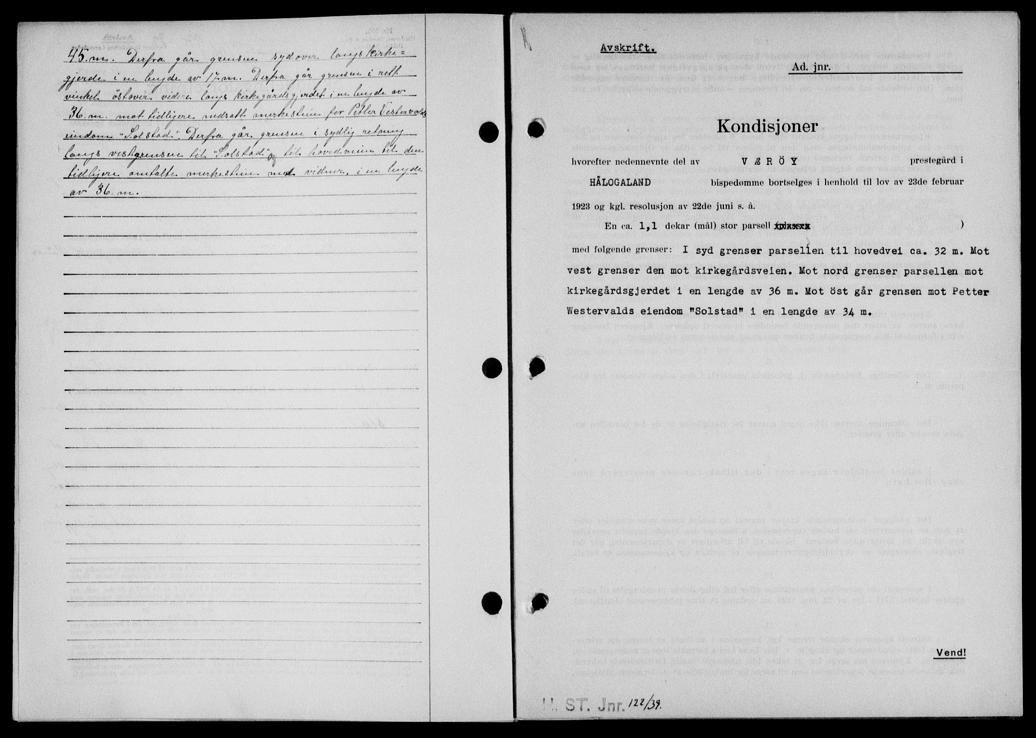 Lofoten sorenskriveri, SAT/A-0017/1/2/2C/L0005a: Mortgage book no. 5a, 1939-1939, Diary no: : 975/1939